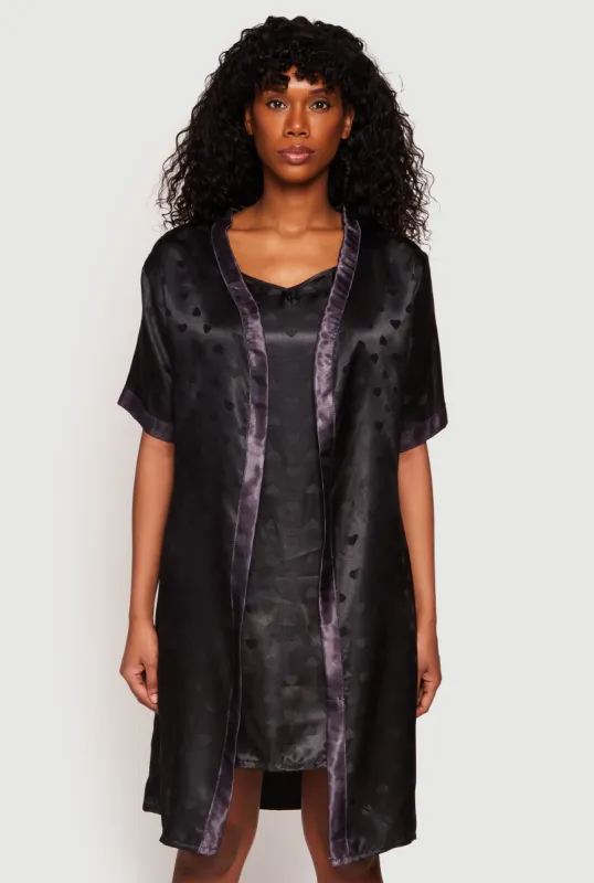 Satin Heart Print Cami Nightgown with Robe sold by Rainbow