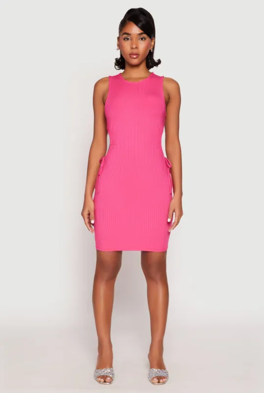 Ribbed Knit Drawstring Side Cut Out Dress sold by Rainbow