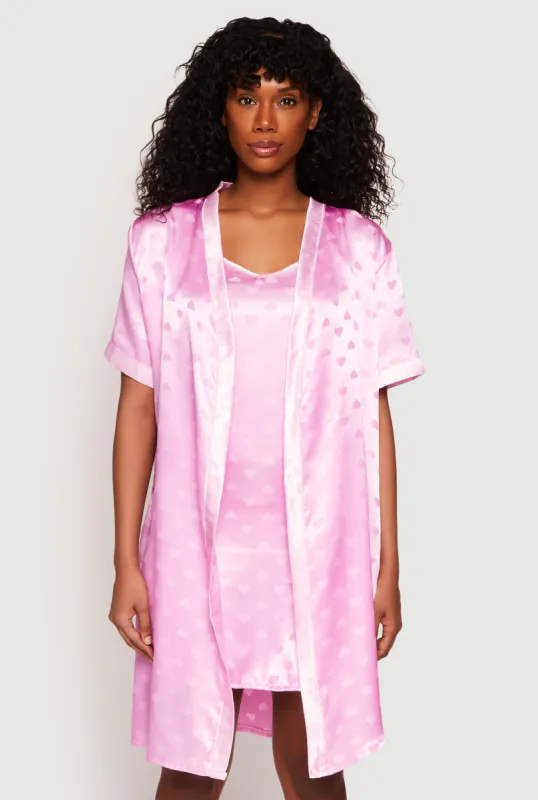Satin Heart Print Cami Nightgown with Robe sold by Rainbow