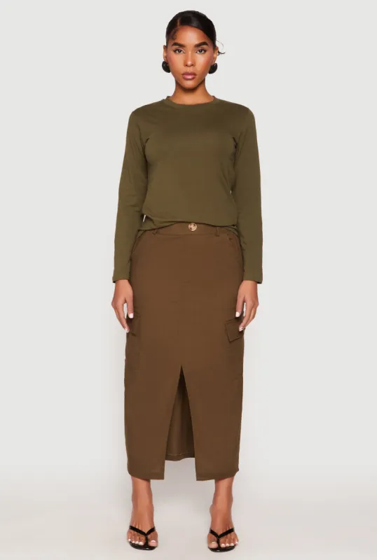 Linen Cargo Midi Skirt sold by Rainbow