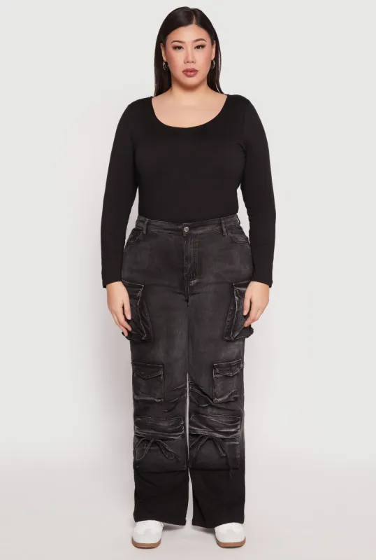 Plus Size Daisy Mineral Wash Tassel Cargo Jeans sold by Rainbow