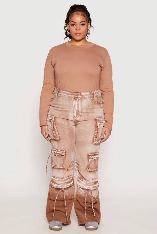 Plus Size Daisy Mineral Wash Tassel Cargo Jeans sold by Rainbow