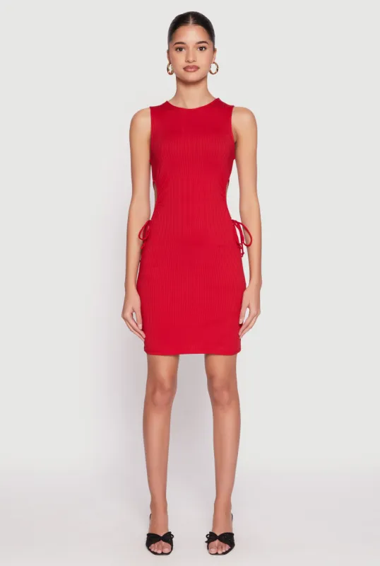 Ribbed Knit Drawstring Side Cut Out Dress sold by Rainbow