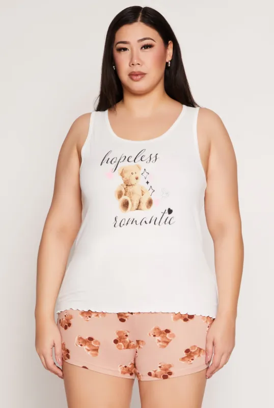 Plus Size Hopeless Romantic Pajama Tank Top and Shorts sold by Rainbow
