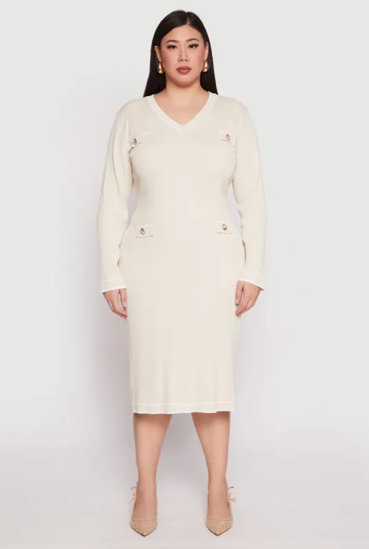 Plus Size Daisy Contrast Trim Sweater Dress sold by Rainbow