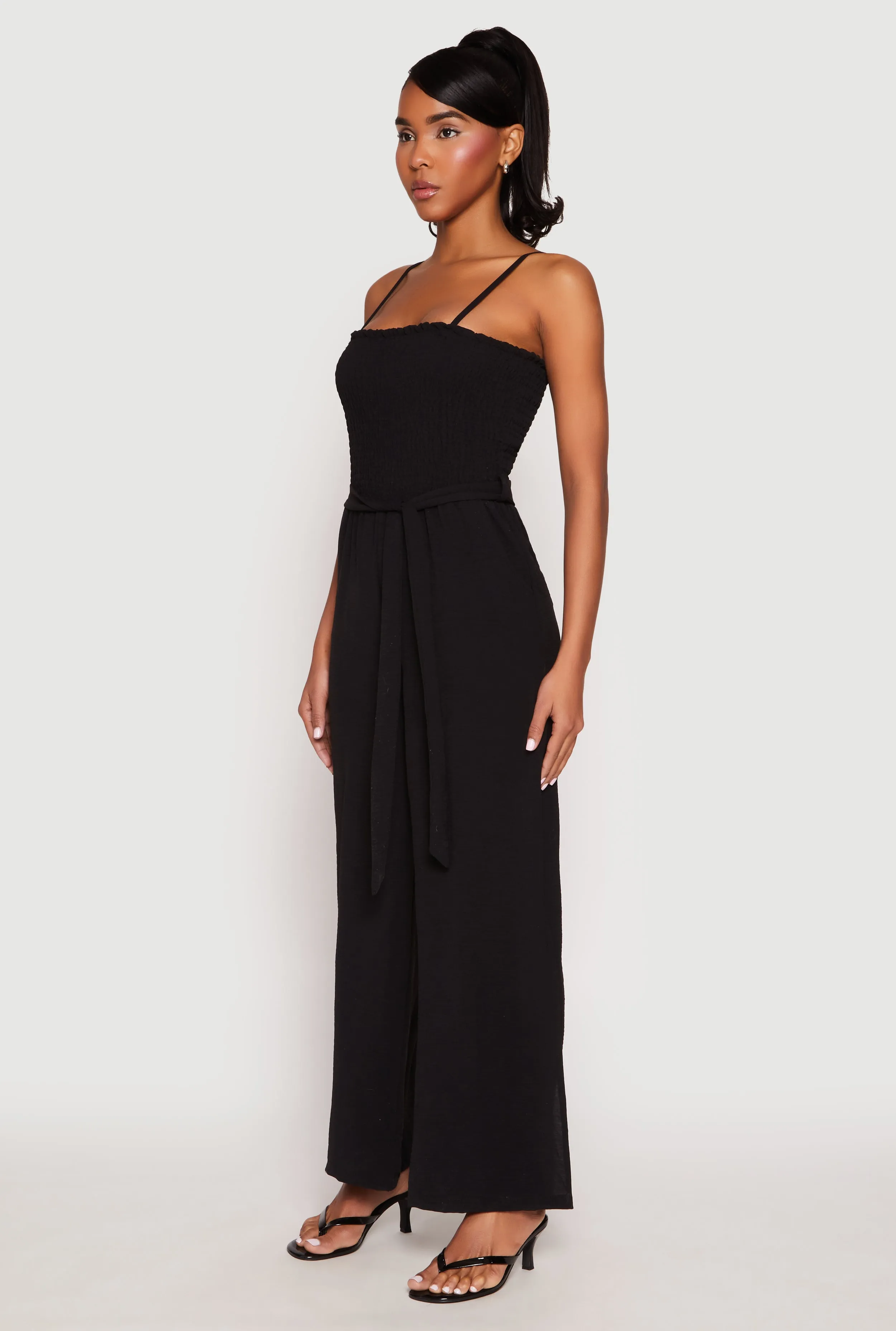 Side Slit Smocked Tie Waist Jumpsuit sold by Rainbow product image thumbnail 2