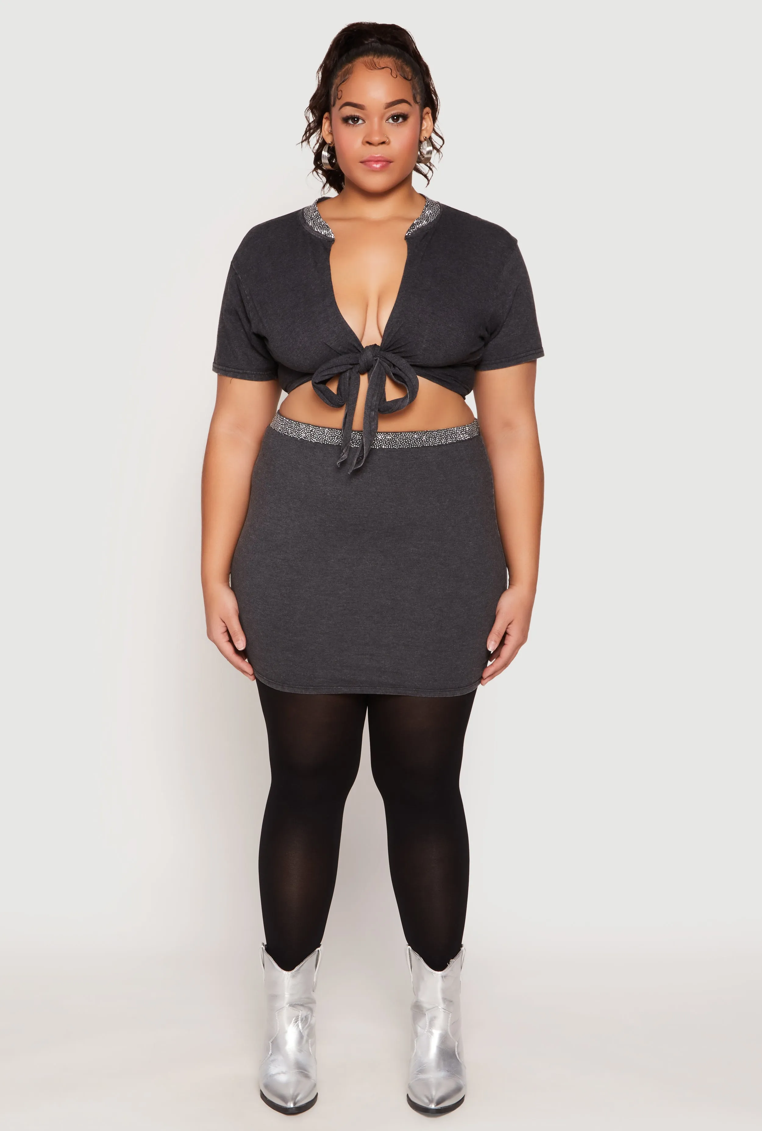 Plus Size Rhinestone Waist Mini Skirt sold by Rainbow