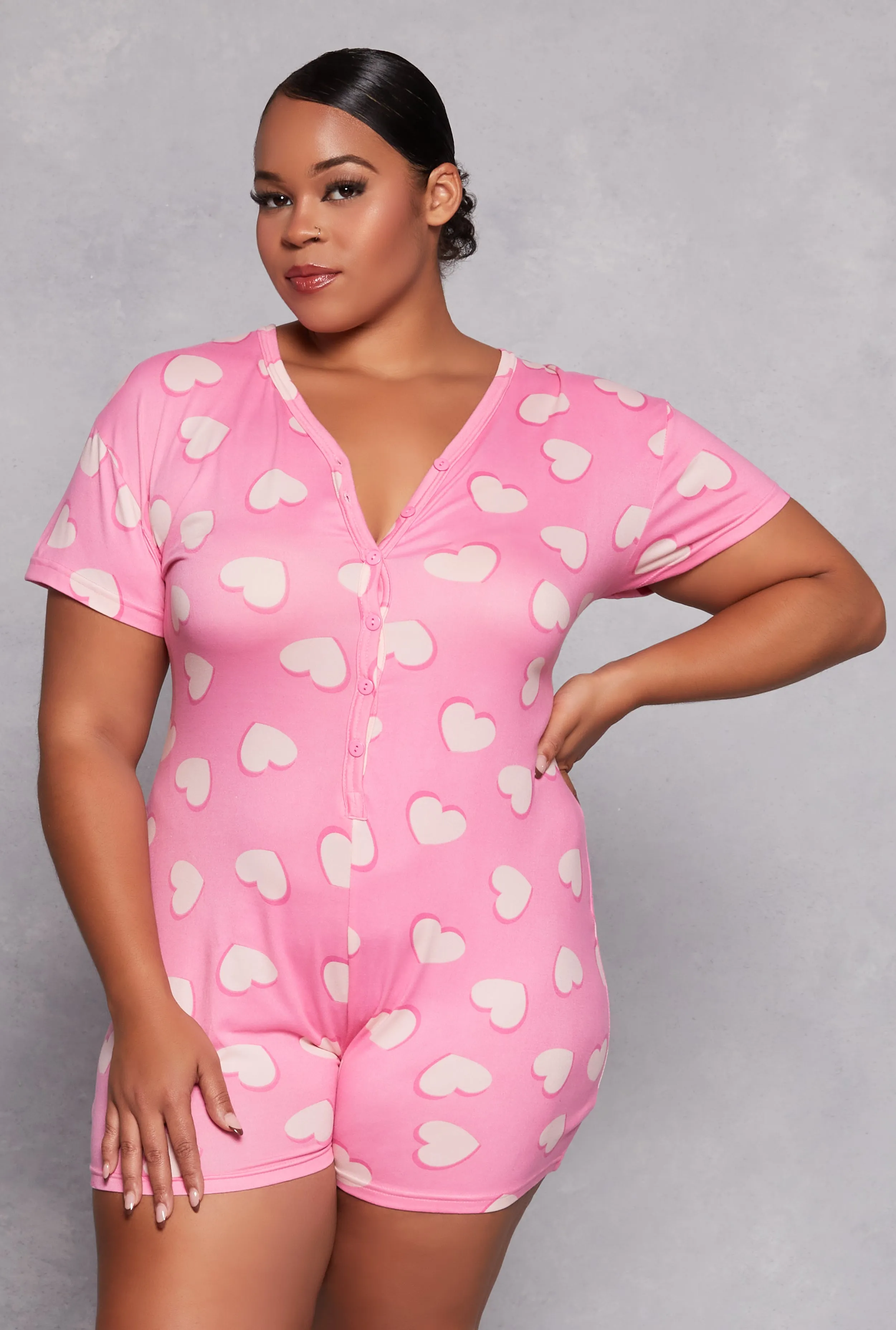 Plus Size Love Heart Print Pajama Romper sold by Rainbow product image thumbnail 2