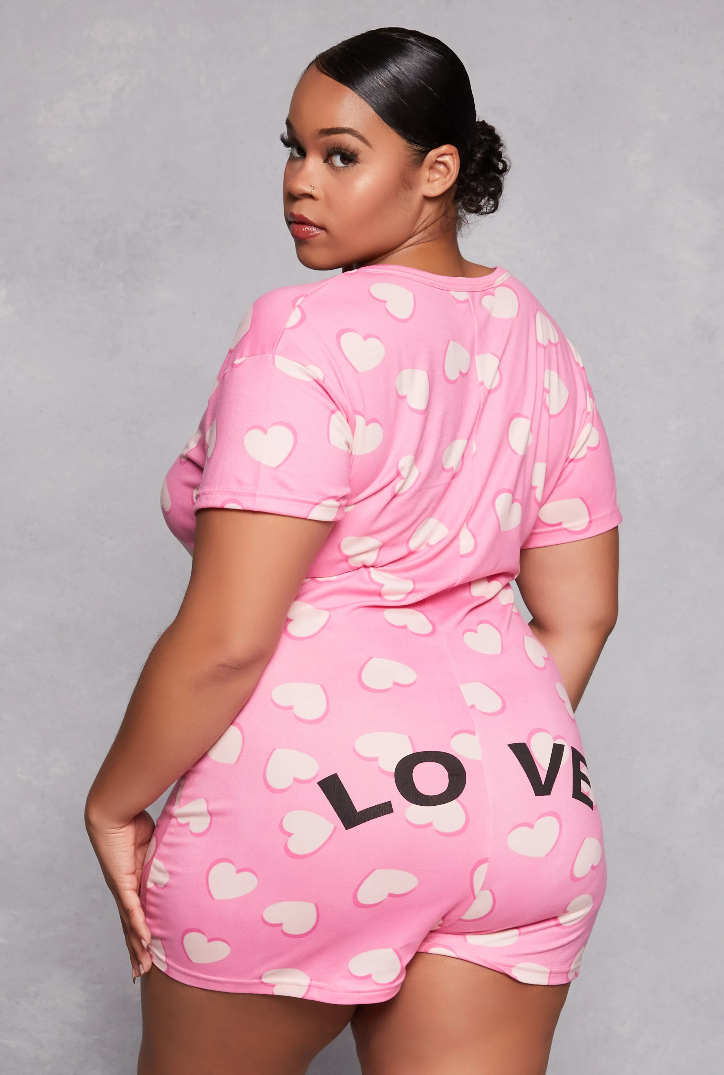 Plus Size Love Heart Print Pajama Romper sold by Rainbow