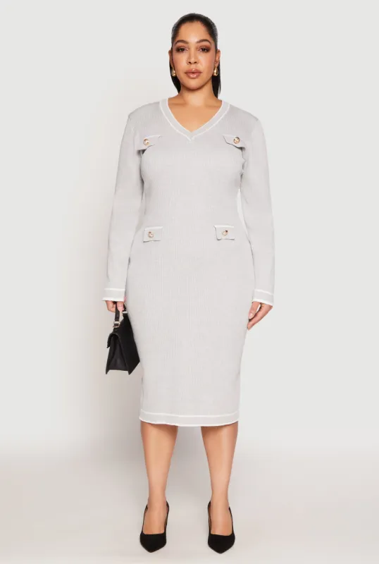 Plus Size Daisy Contrast Trim Sweater Dress sold by Rainbow