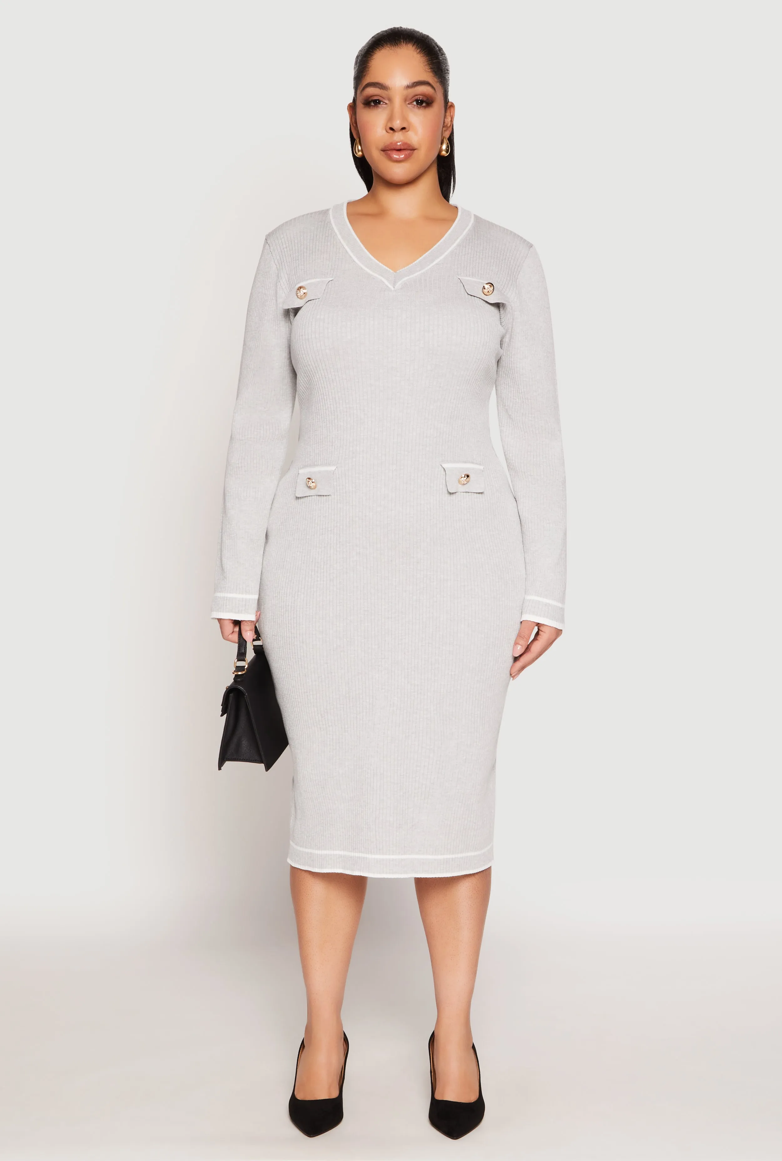 Plus Size Daisy Contrast Trim Sweater Dress sold by Rainbow