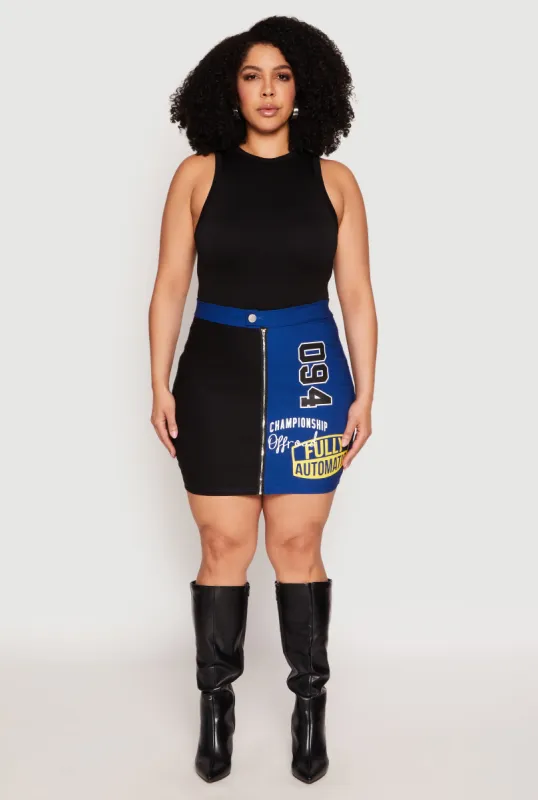 Plus Size Graphic Color Blocked Zip Front Skirt sold by Rainbow