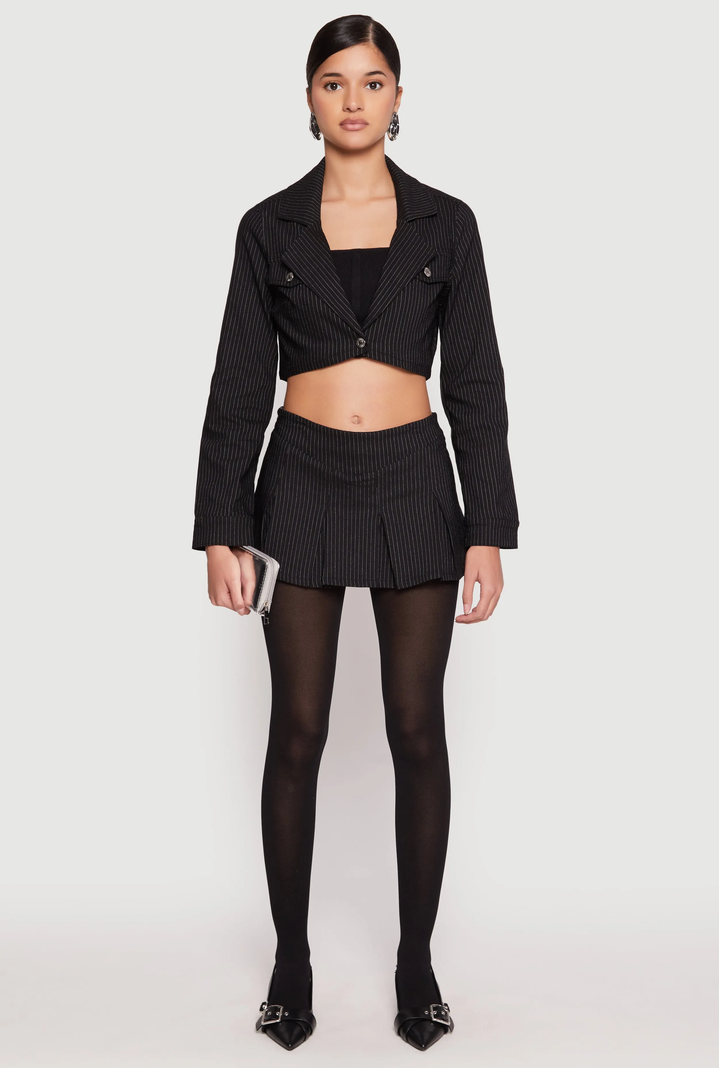 Almost Famous Pinstripe Pleated Mini Skirt sold by Rainbow