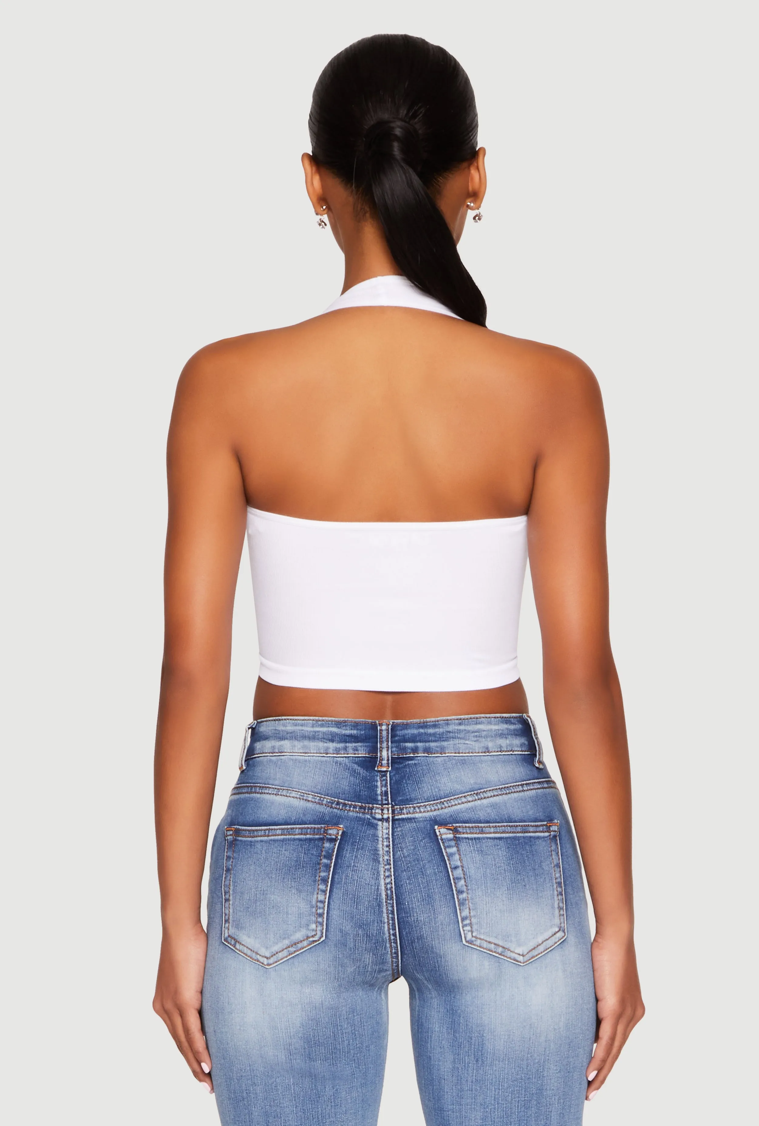 Rhinestone Cut Out Seamless Halter Crop Top sold by Rainbow product image thumbnail 5