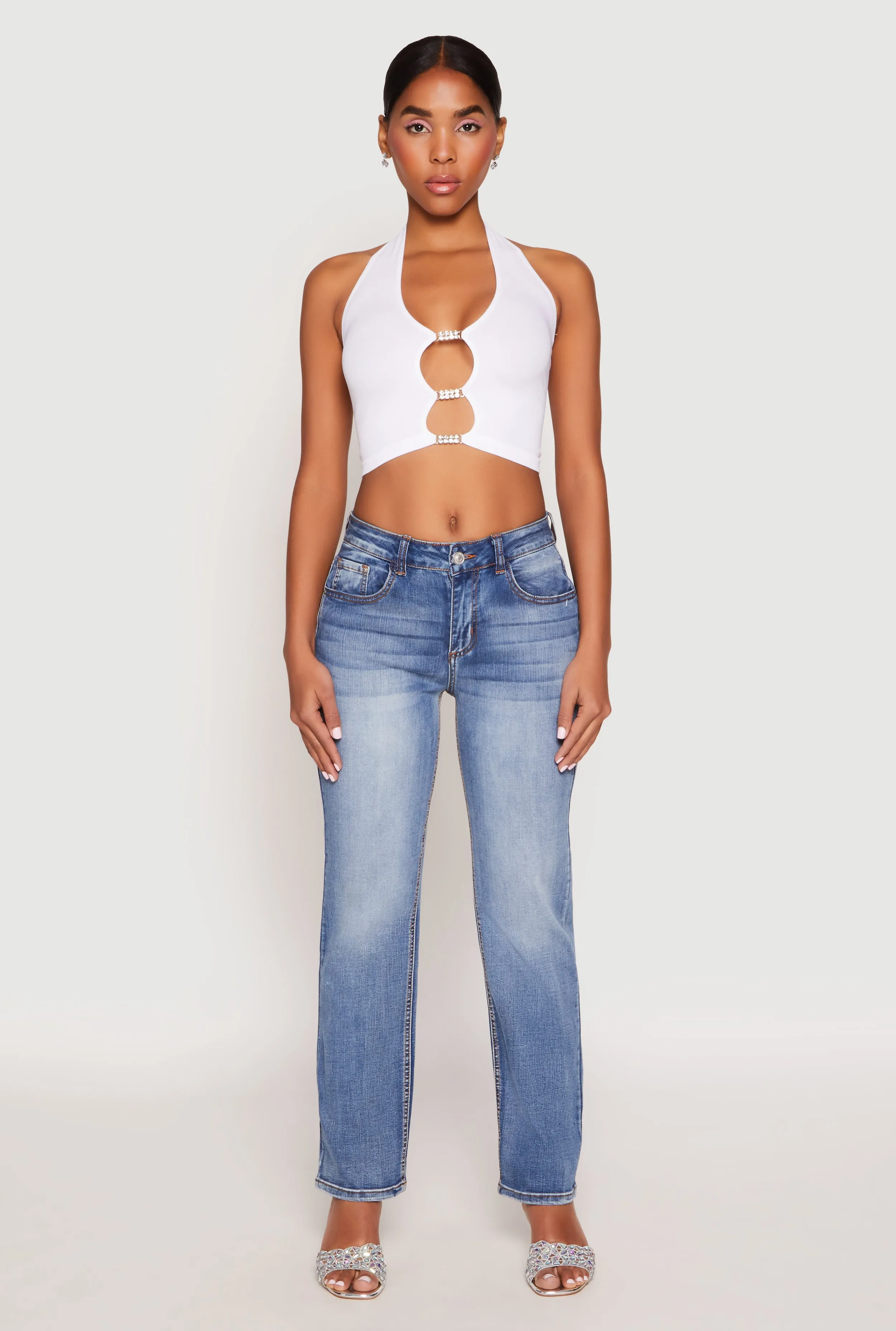 Rhinestone Cut Out Seamless Halter Crop Top sold by Rainbow