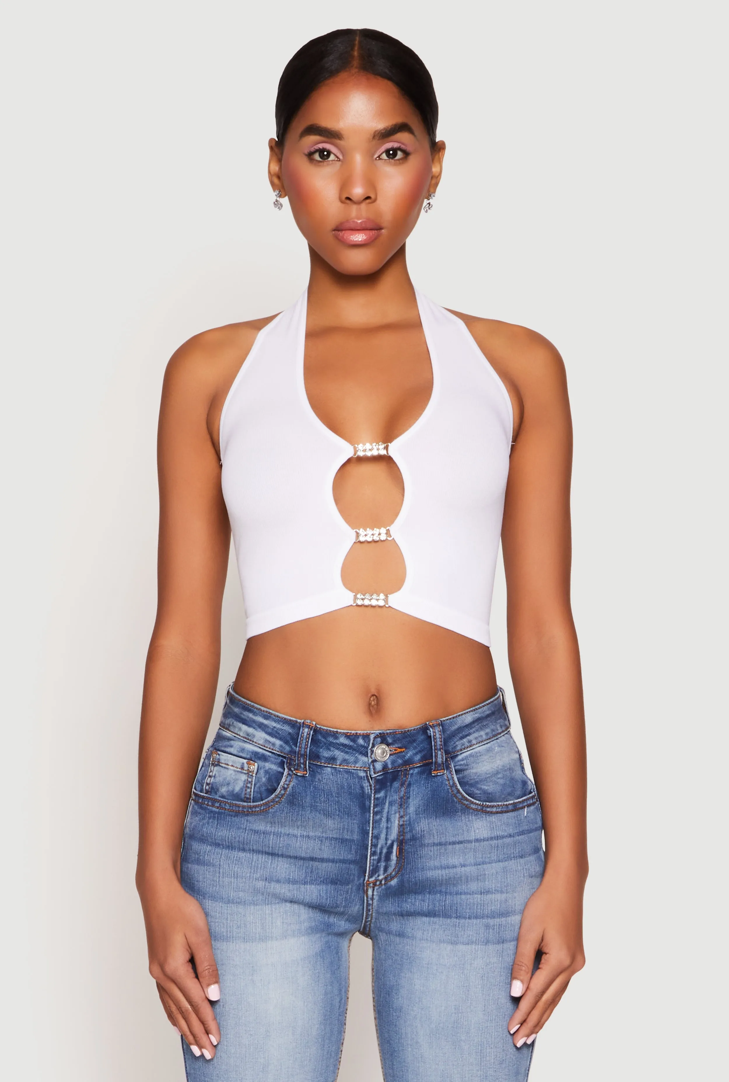 Rhinestone Cut Out Seamless Halter Crop Top sold by Rainbow product image thumbnail 2