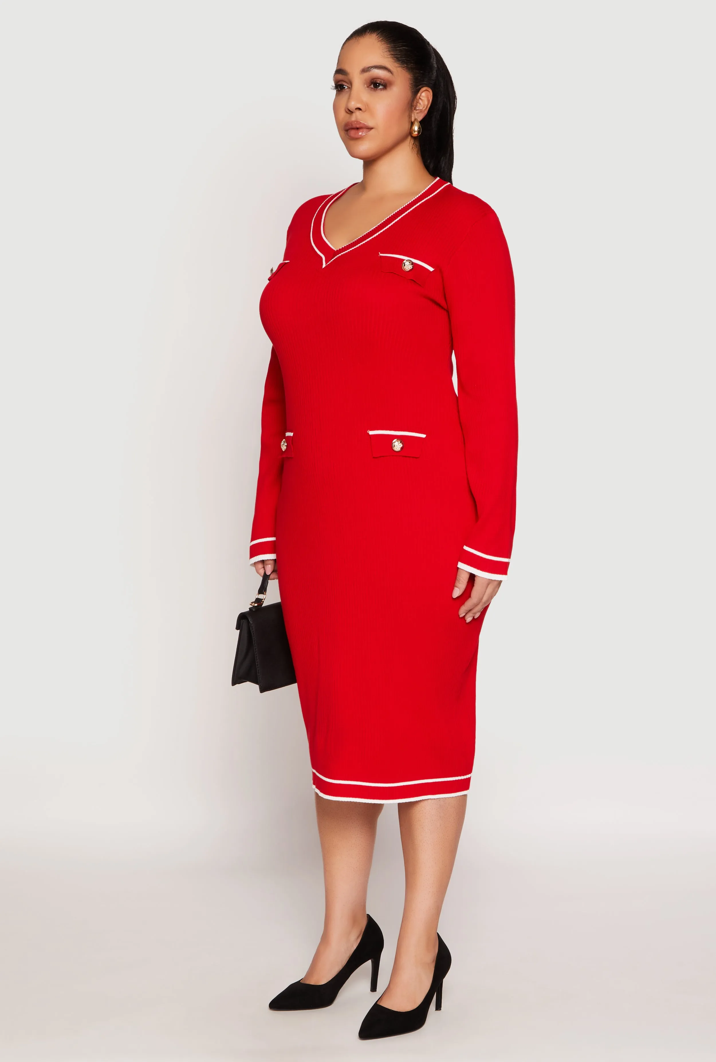 Plus Size Daisy Contrast Trim Sweater Dress sold by Rainbow product image thumbnail 2