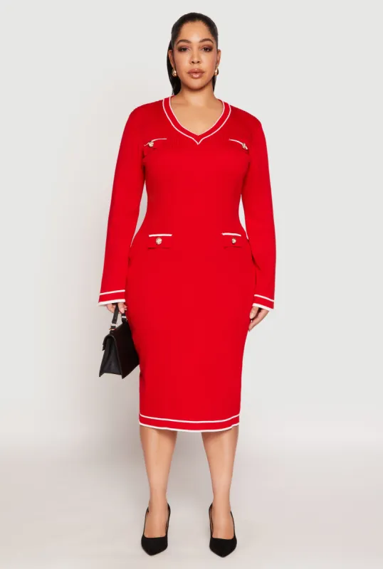 Plus Size Daisy Contrast Trim Sweater Dress sold by Rainbow