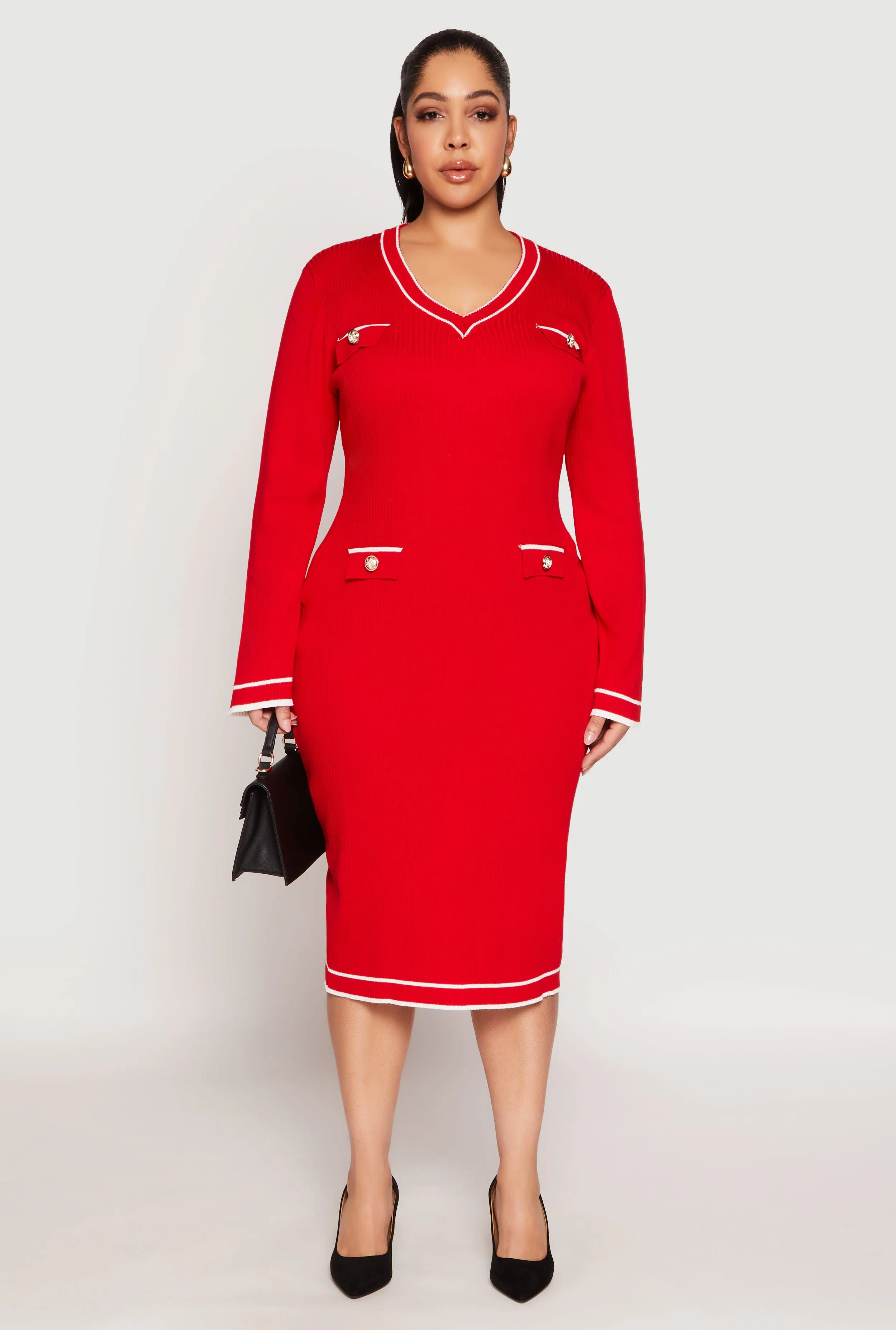 Plus Size Daisy Contrast Trim Sweater Dress sold by Rainbow