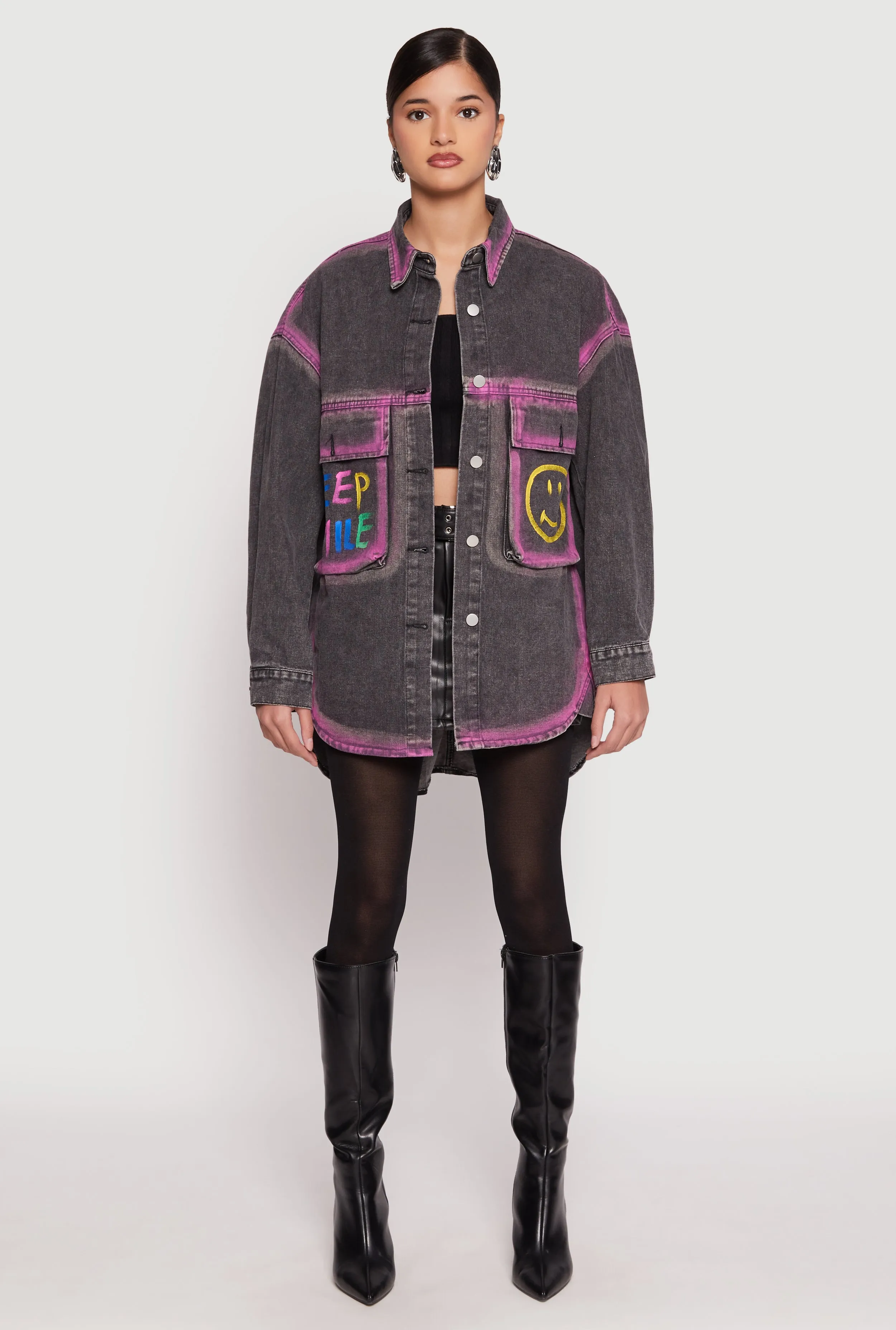 Daisy Keep Smile Oversized Denim Jacket sold by Rainbow
