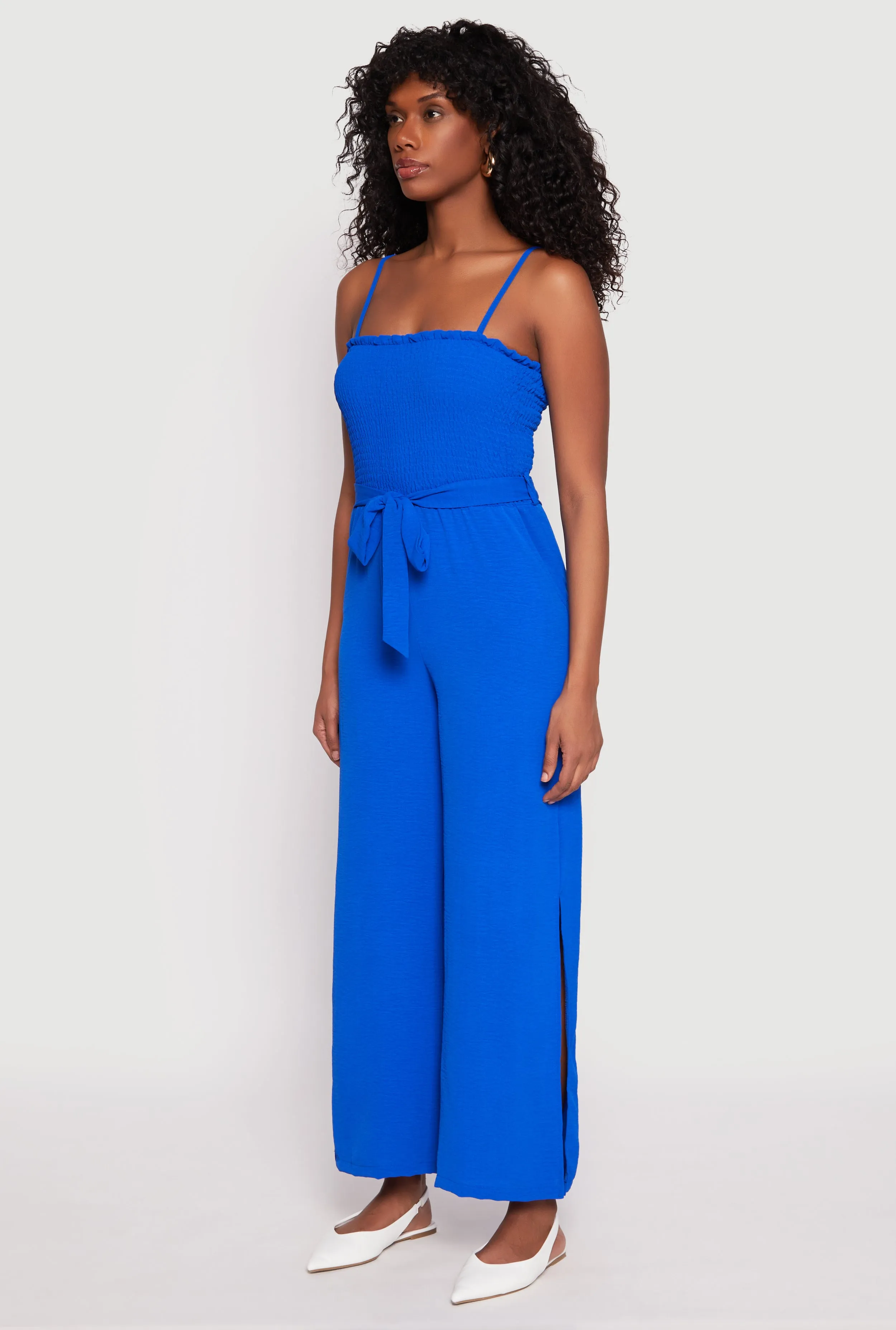 Side Slit Smocked Tie Waist Jumpsuit sold by Rainbow product image thumbnail 2