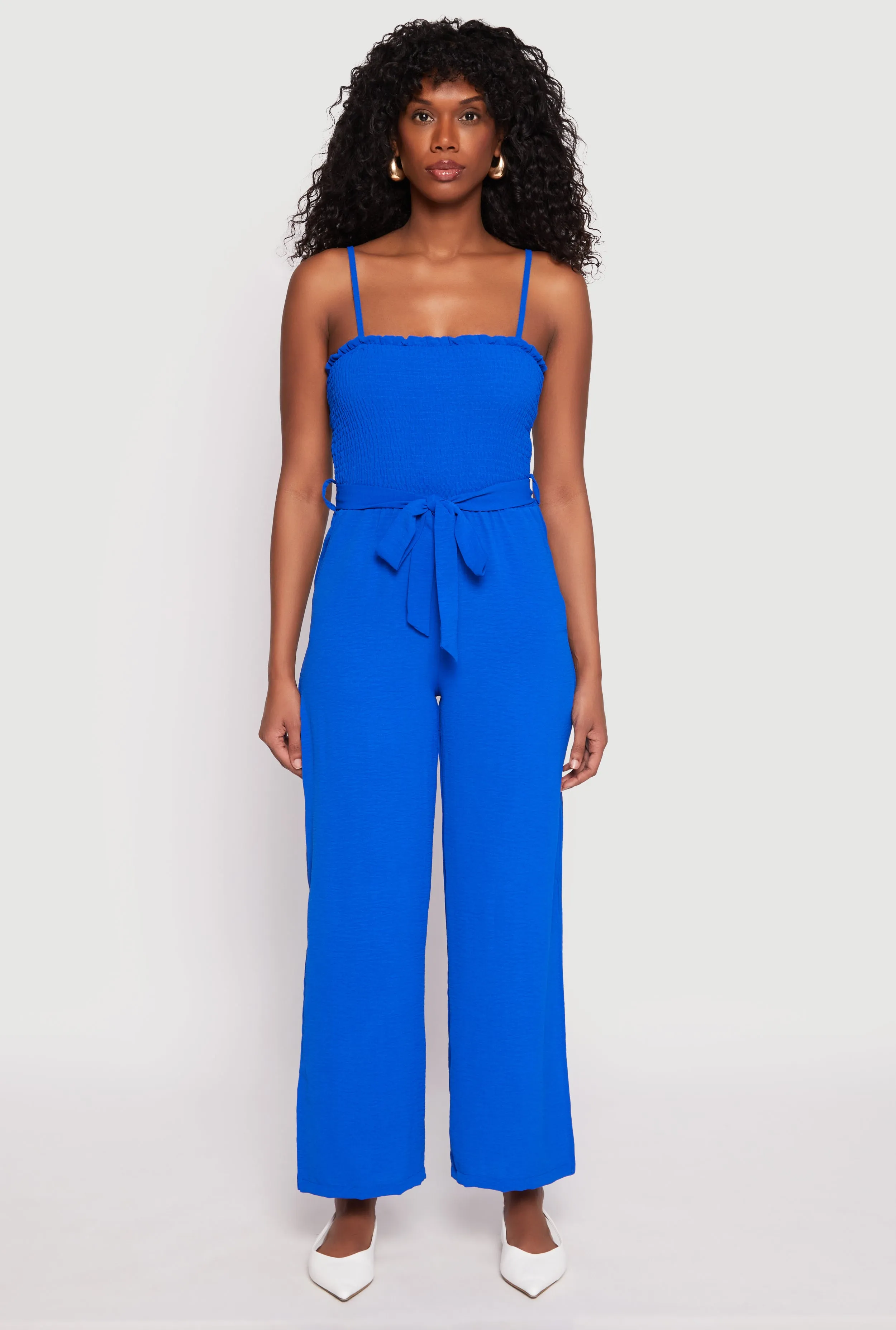 Side Slit Smocked Tie Waist Jumpsuit sold by Rainbow