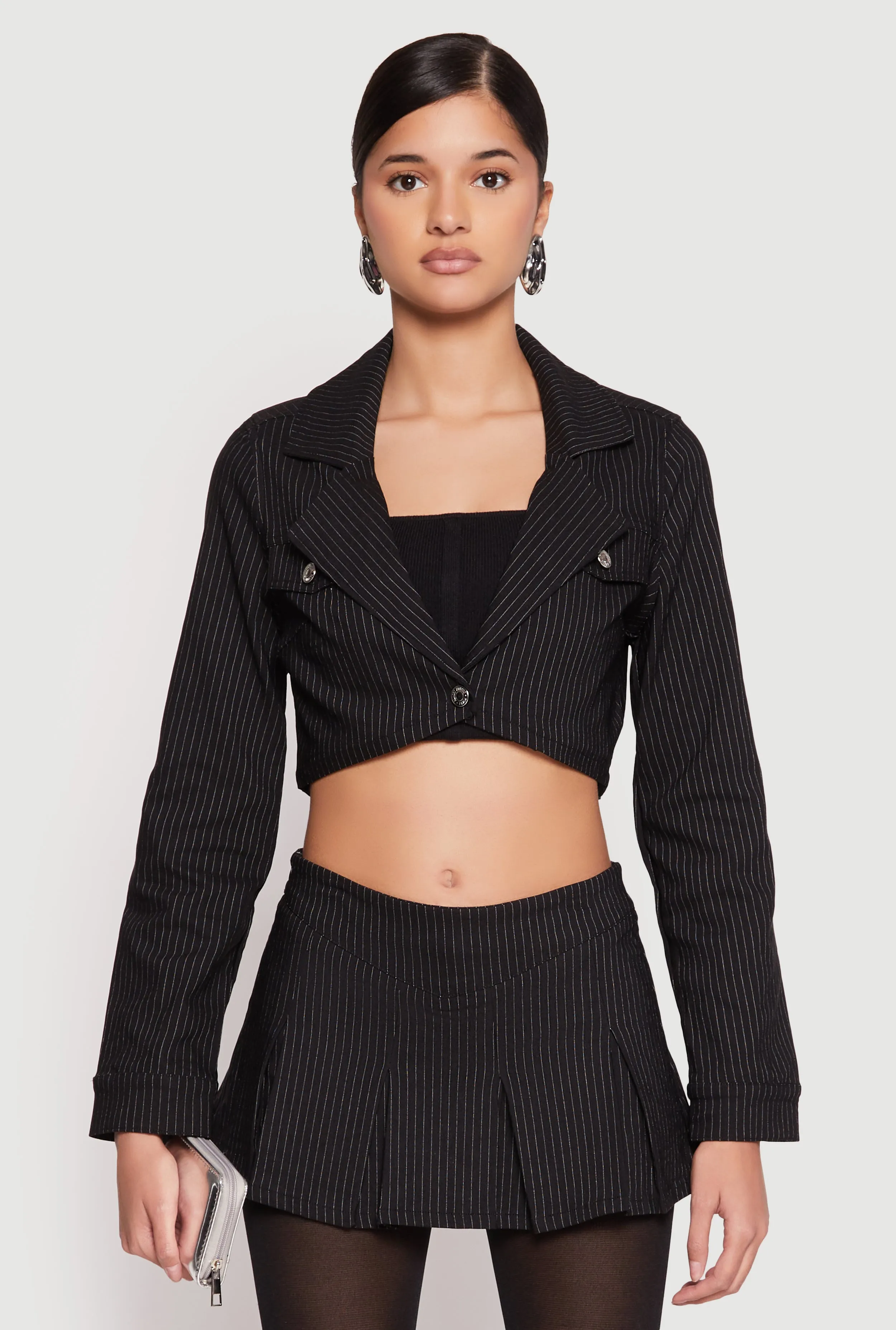 Almost Famous Pinstripe Cropped Blazer sold by Rainbow