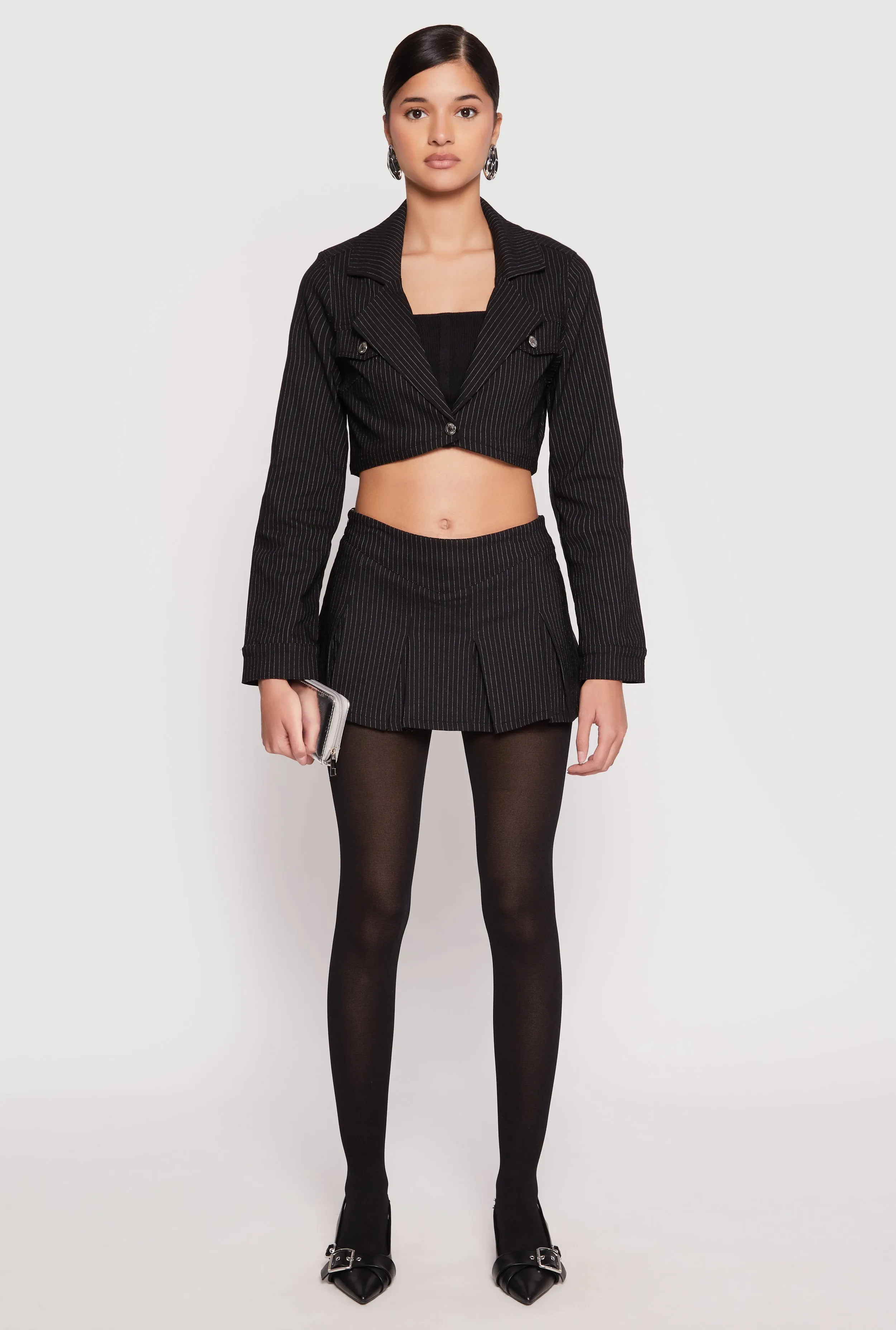 Almost Famous Pinstripe Cropped Blazer sold by Rainbow product image thumbnail 2