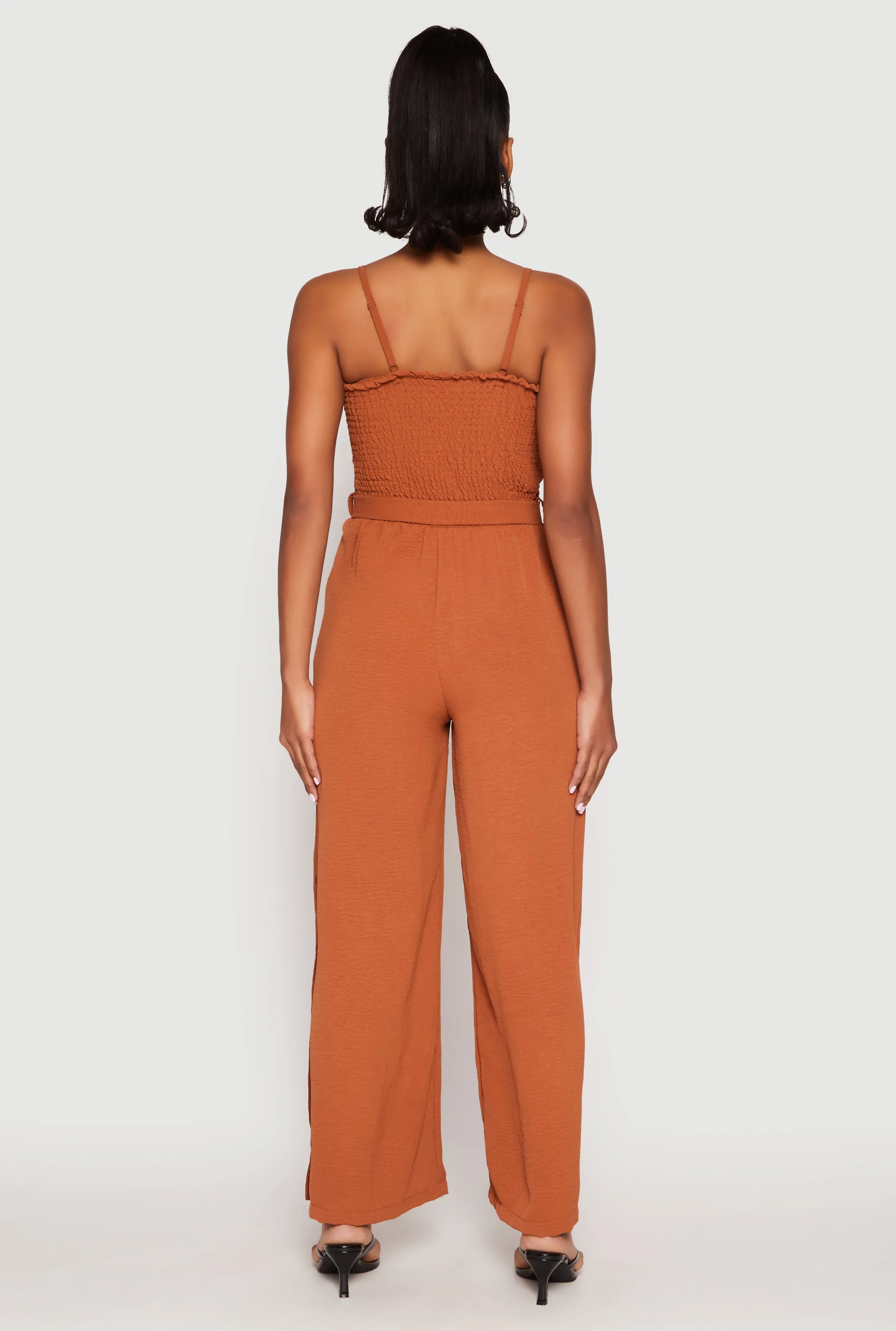 Side Slit Smocked Tie Waist Jumpsuit sold by Rainbow product image thumbnail 3