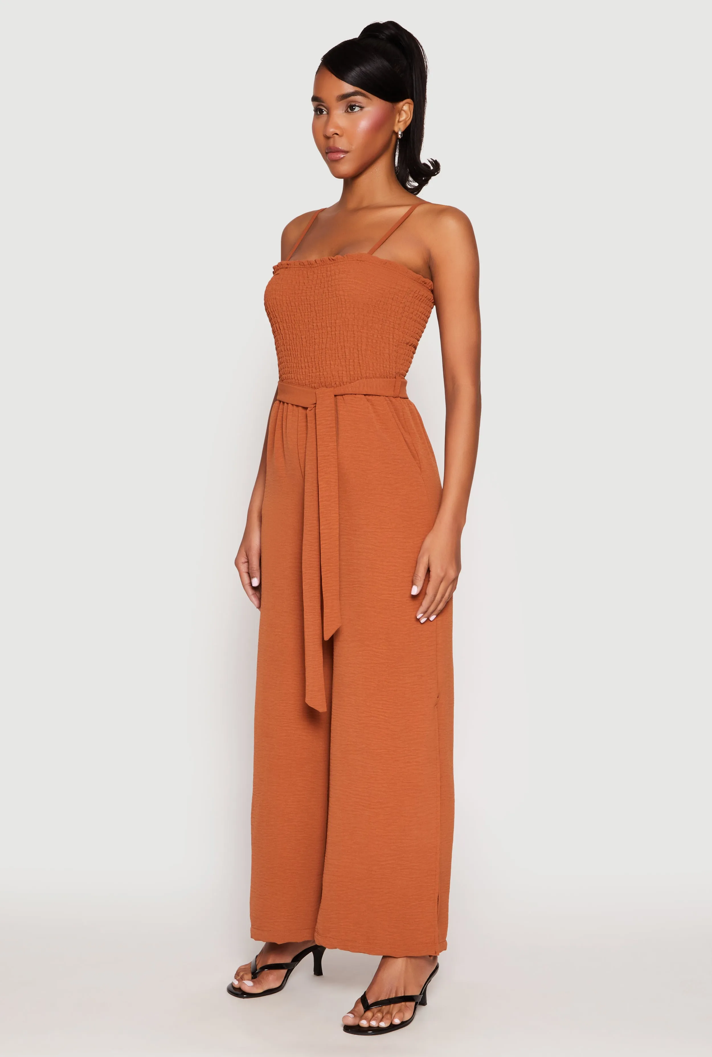 Side Slit Smocked Tie Waist Jumpsuit sold by Rainbow product image thumbnail 2