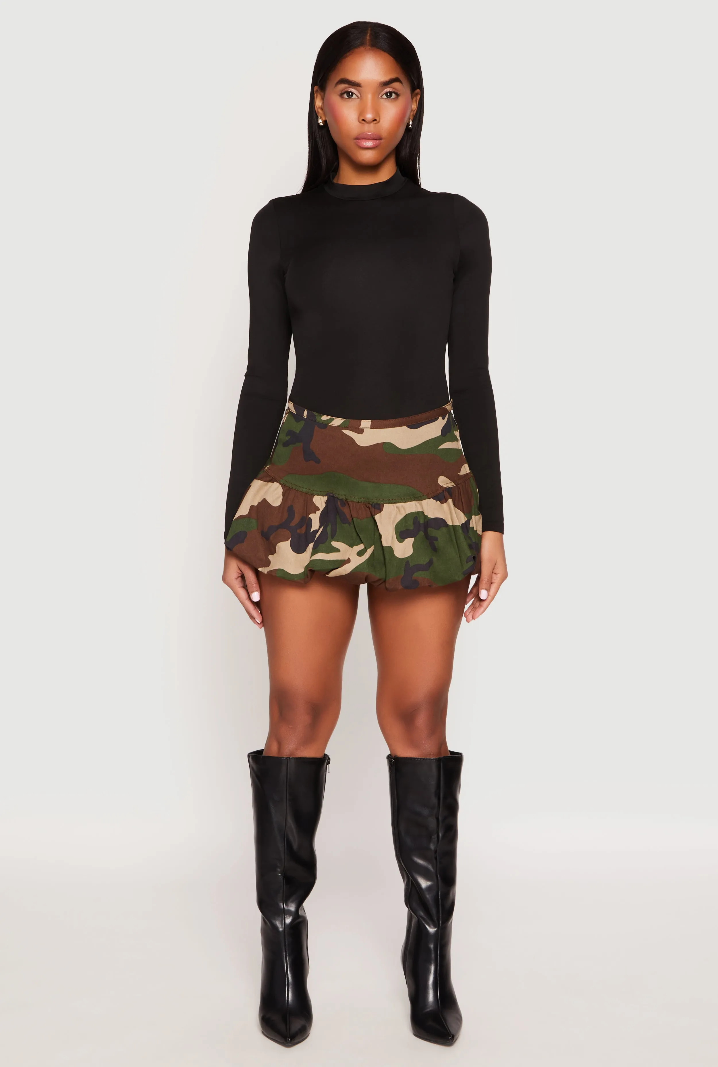 Almost Famous Camo Mini Balloon Skirt sold by Rainbow