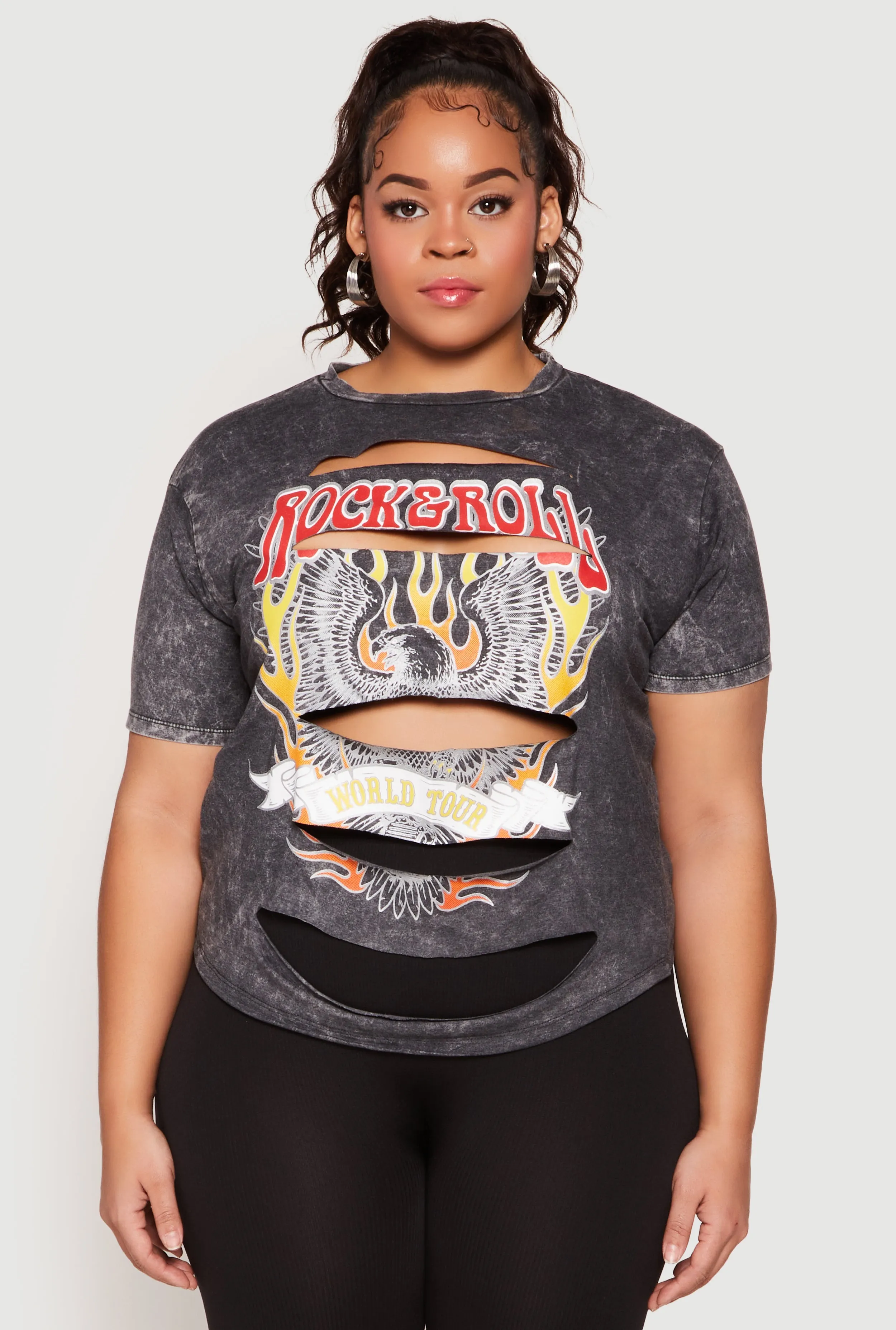 Plus Size Slashed Rock And Roll World Tour Tee sold by Rainbow product image thumbnail 2