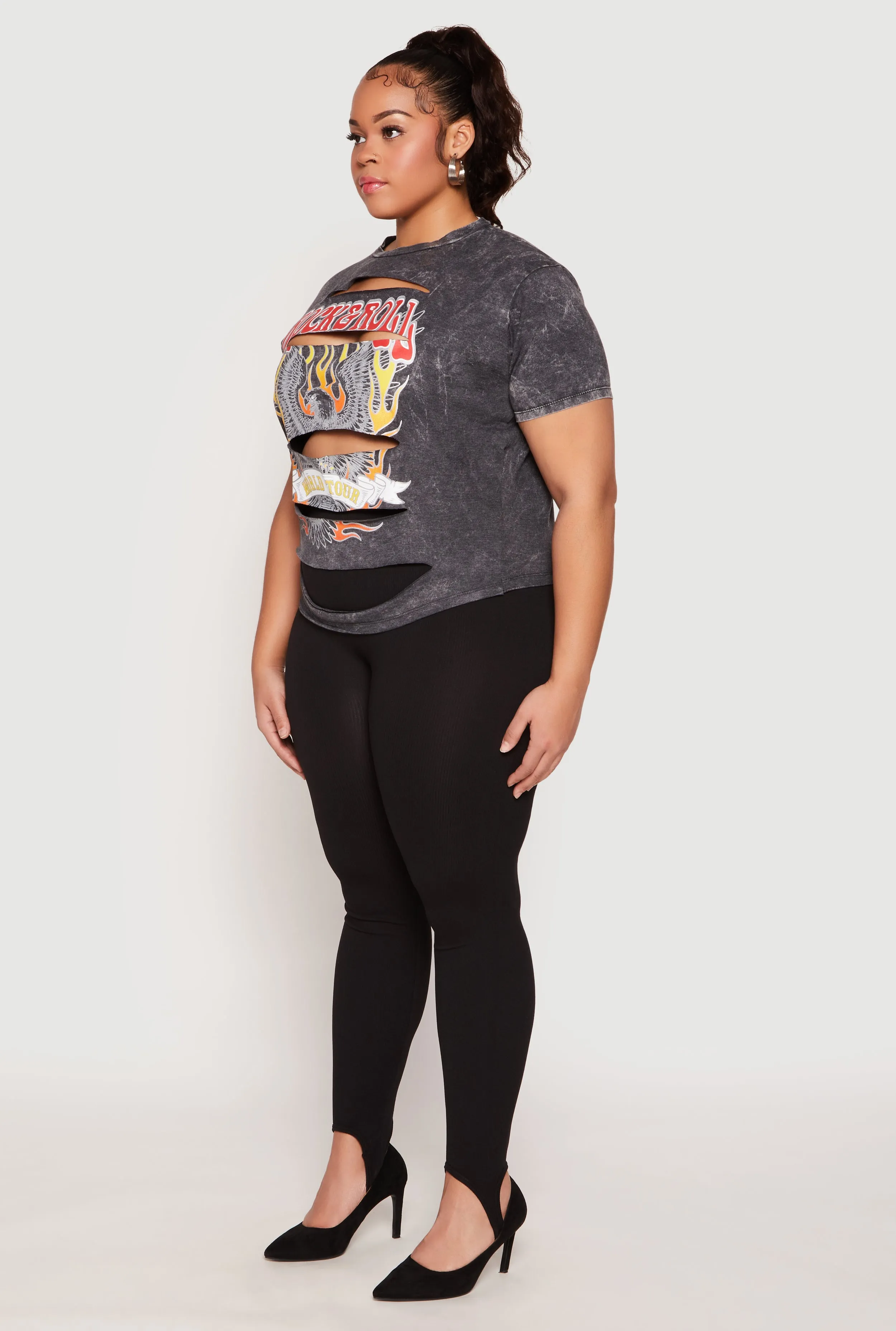 Plus Size Slashed Rock And Roll World Tour Tee sold by Rainbow product image thumbnail 3