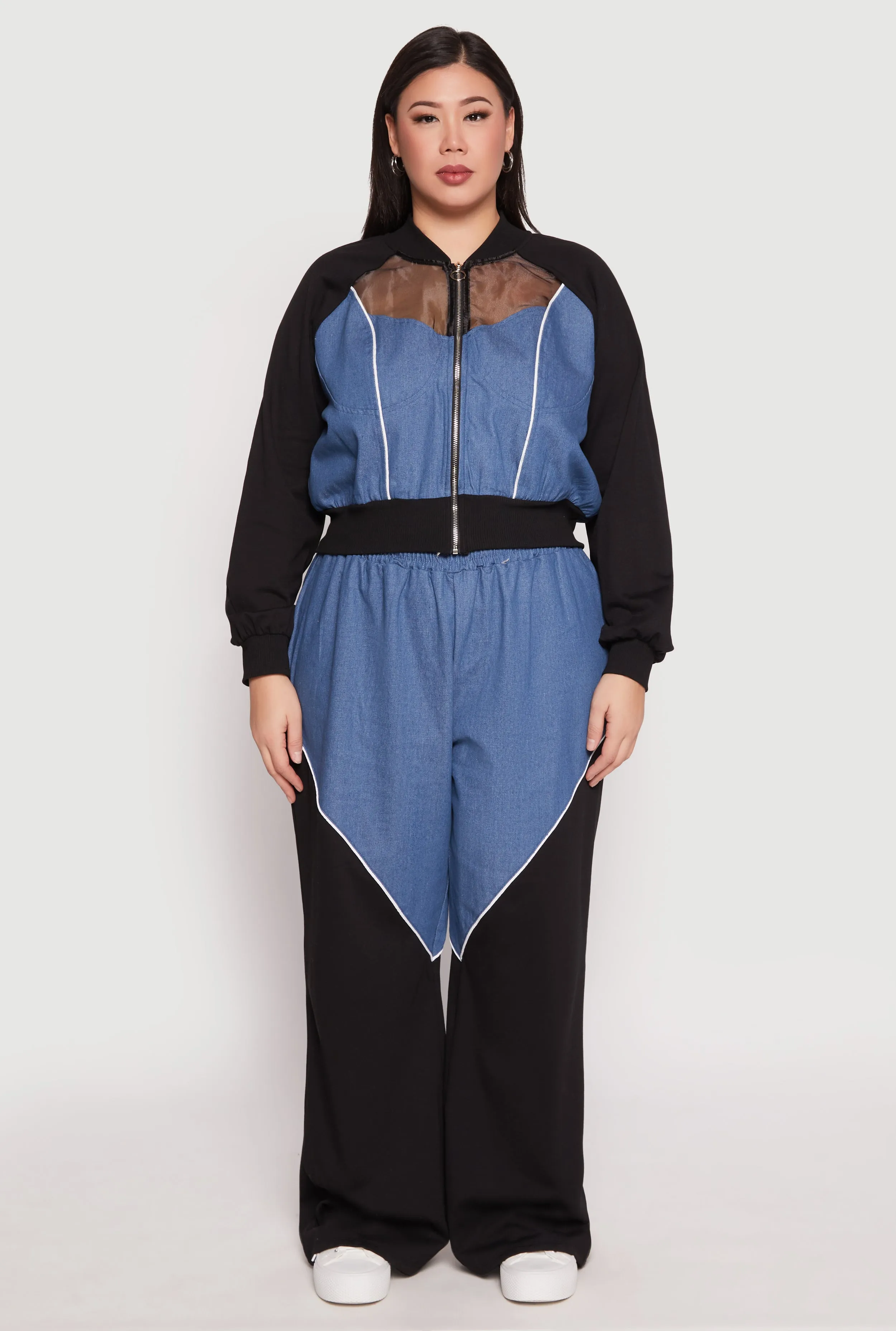 Plus Size Denim Color Block Wide Leg Pants sold by Rainbow