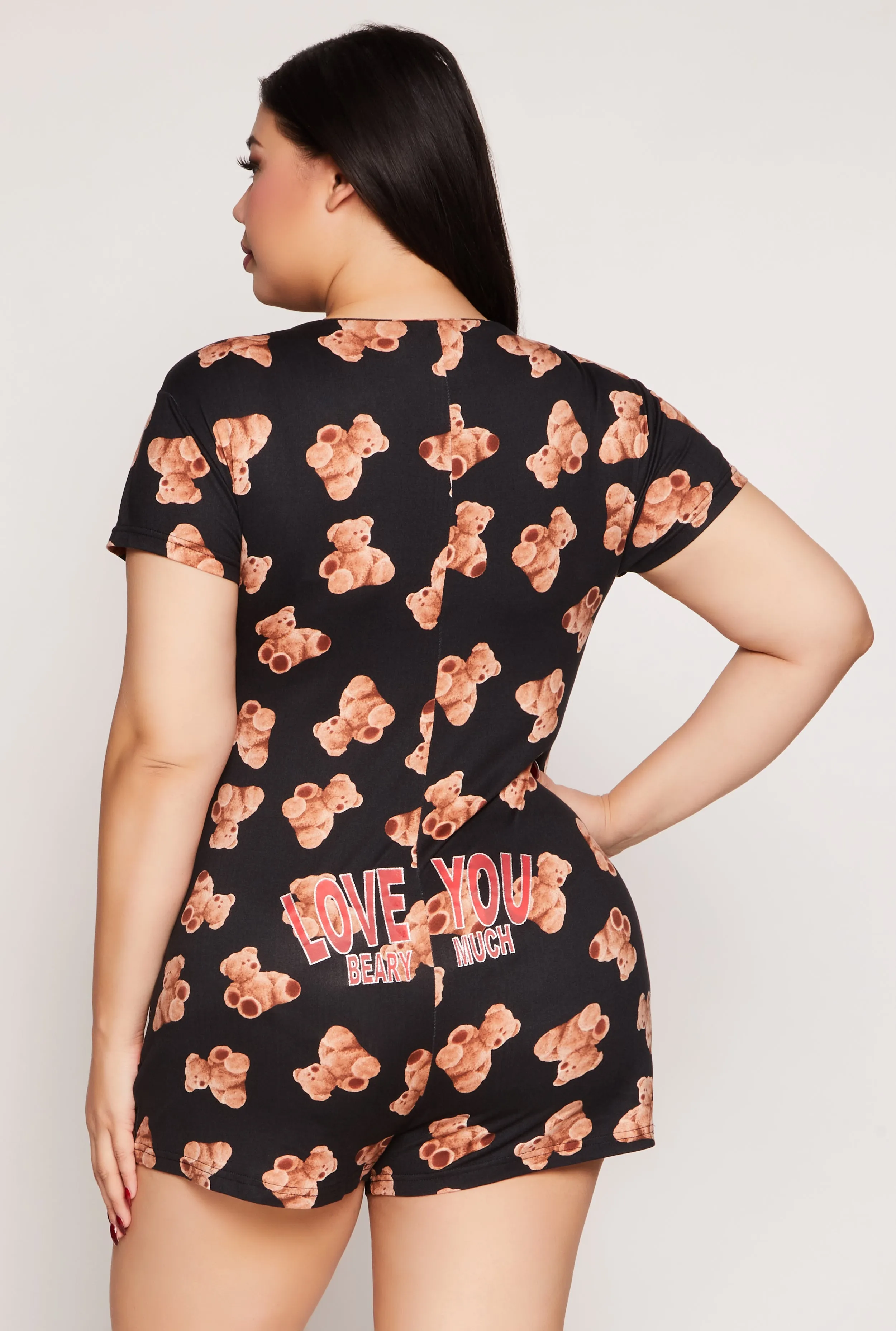 Plus Size Love You Beary Much Pajama Romper sold by Rainbow