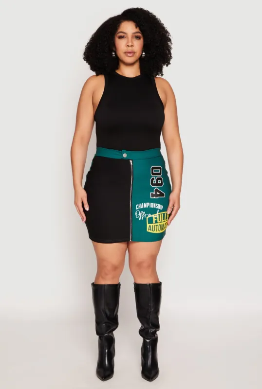 Plus Size Graphic Color Blocked Zip Front Skirt sold by Rainbow