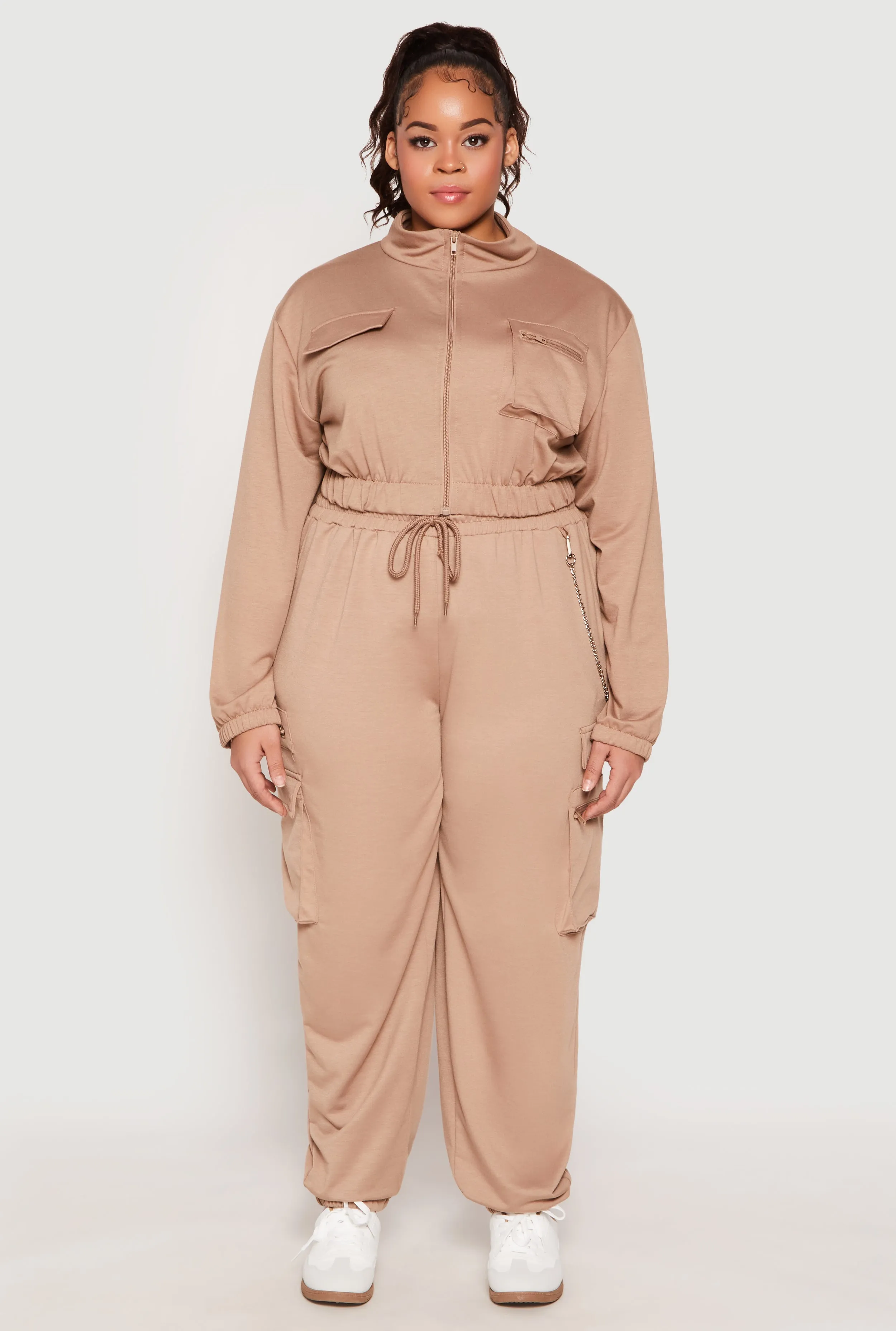 Plus Size French Terry Chain Detail Cargo Joggers sold by Rainbow