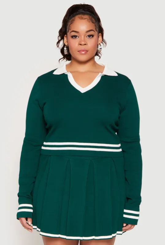 Plus Size Daisy Varsity Stripe Detail Cropped Sweater sold by Rainbow