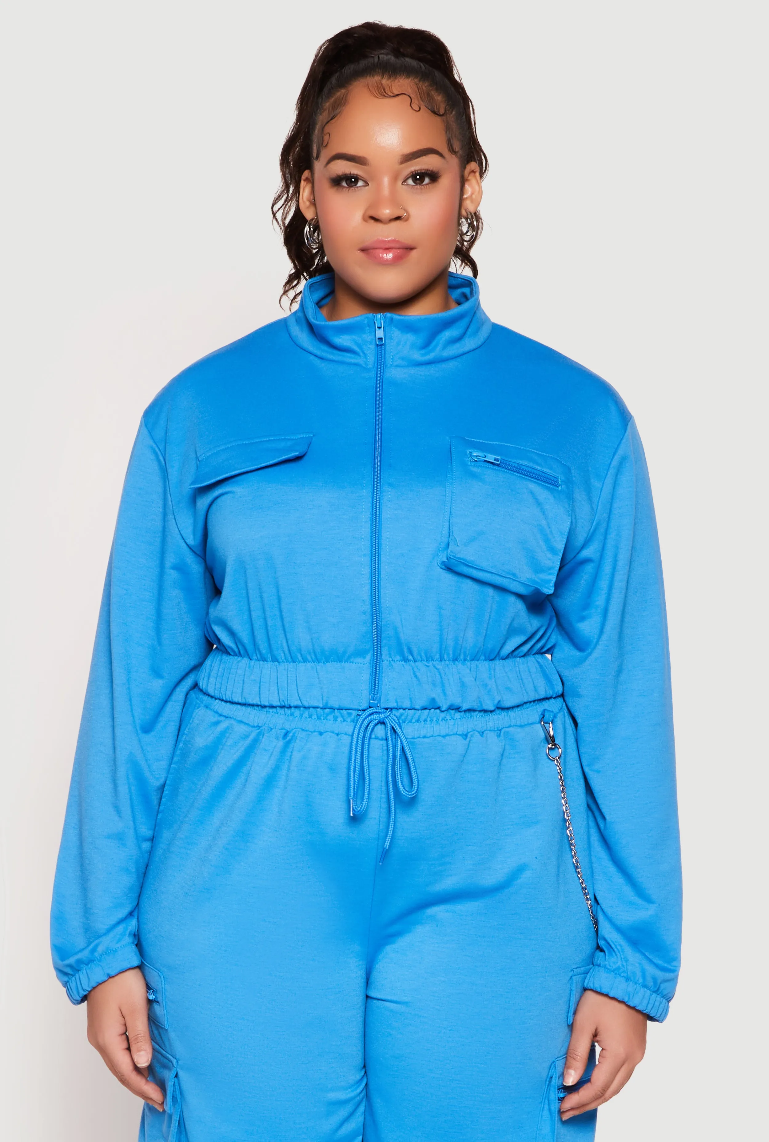 Plus Size Zip Front Cropped Sweatshirt sold by Rainbow