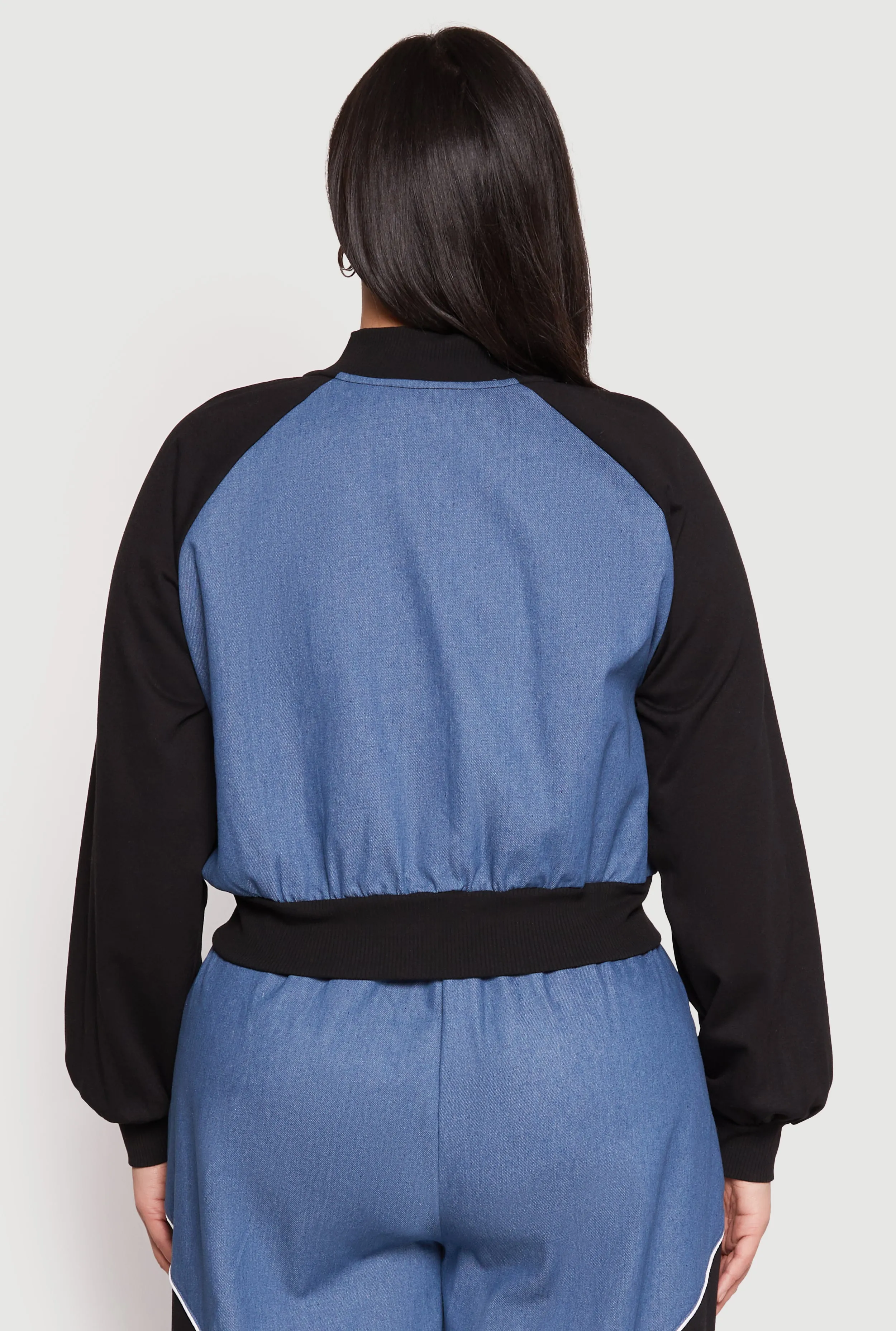 Plus Size Denim Color Block Bomber Jacket sold by Rainbow product image thumbnail 5