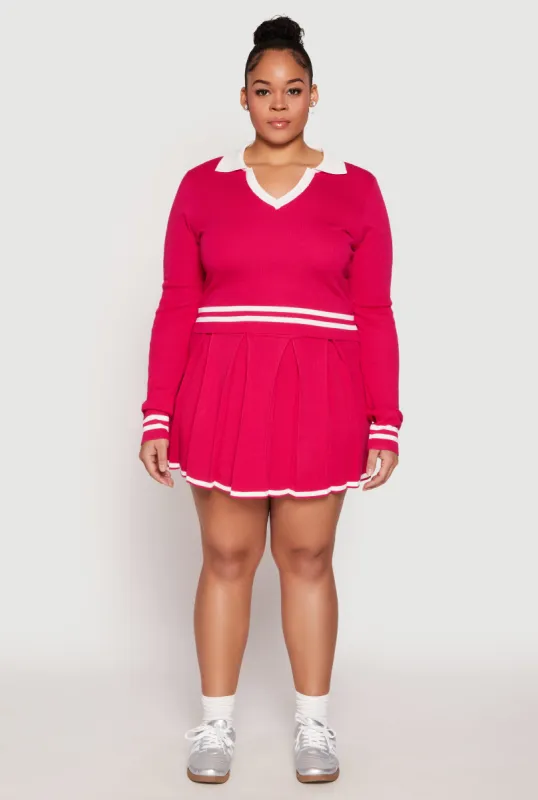 Plus Size Daisy Contrast Trim Pleated Tennis Skirt sold by Rainbow