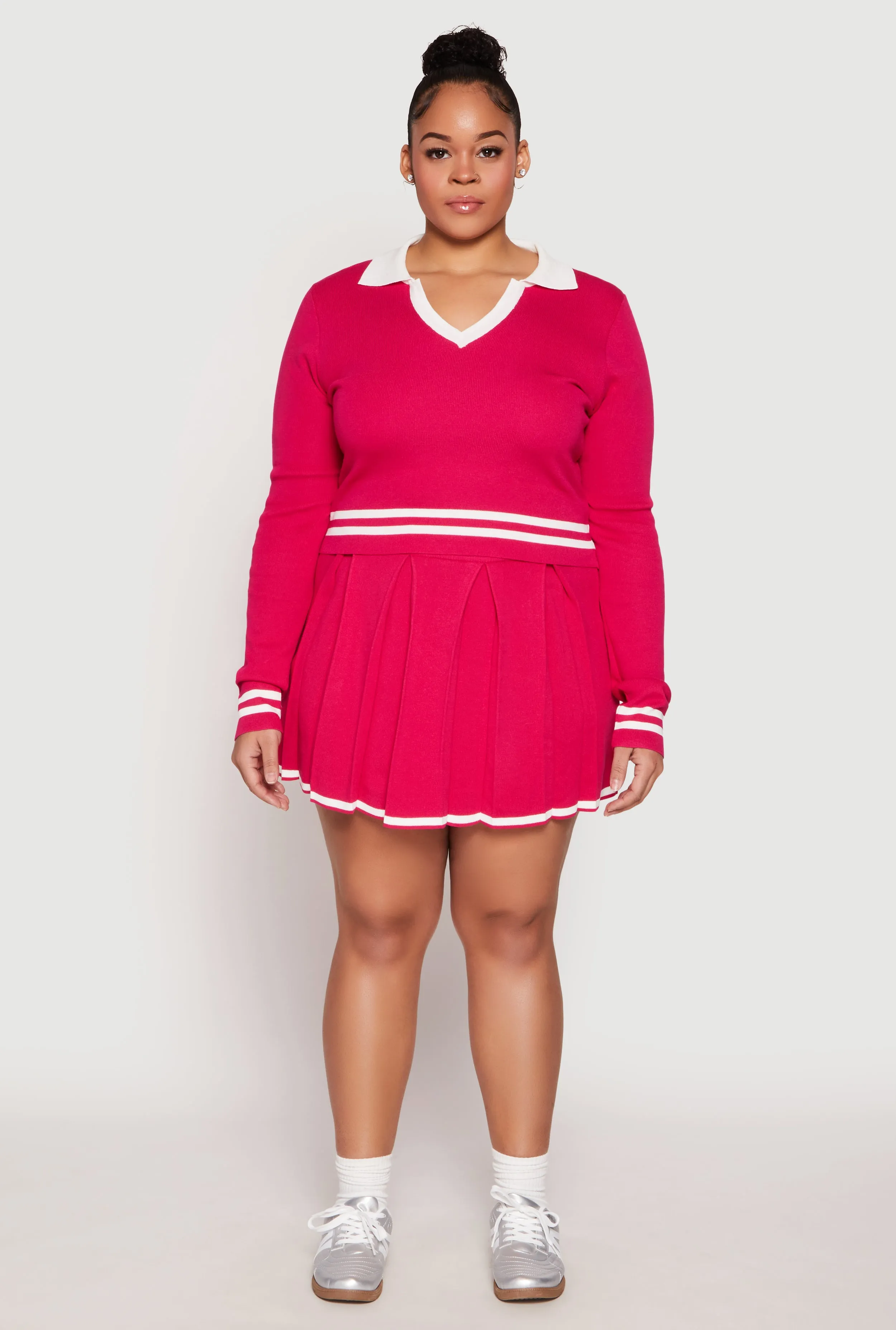 Plus Size Daisy Contrast Trim Pleated Tennis Skirt sold by Rainbow