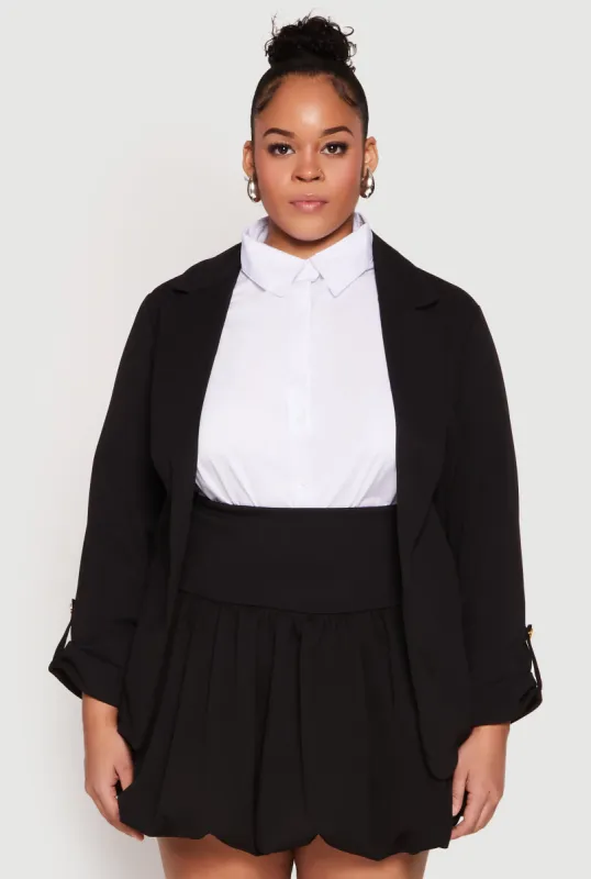 Plus Size Tabbed Sleeve Crepe Knit Blazer sold by Rainbow