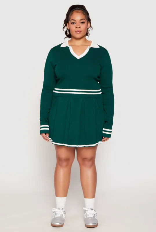 Plus Size Daisy Contrast Trim Pleated Tennis Skirt sold by Rainbow