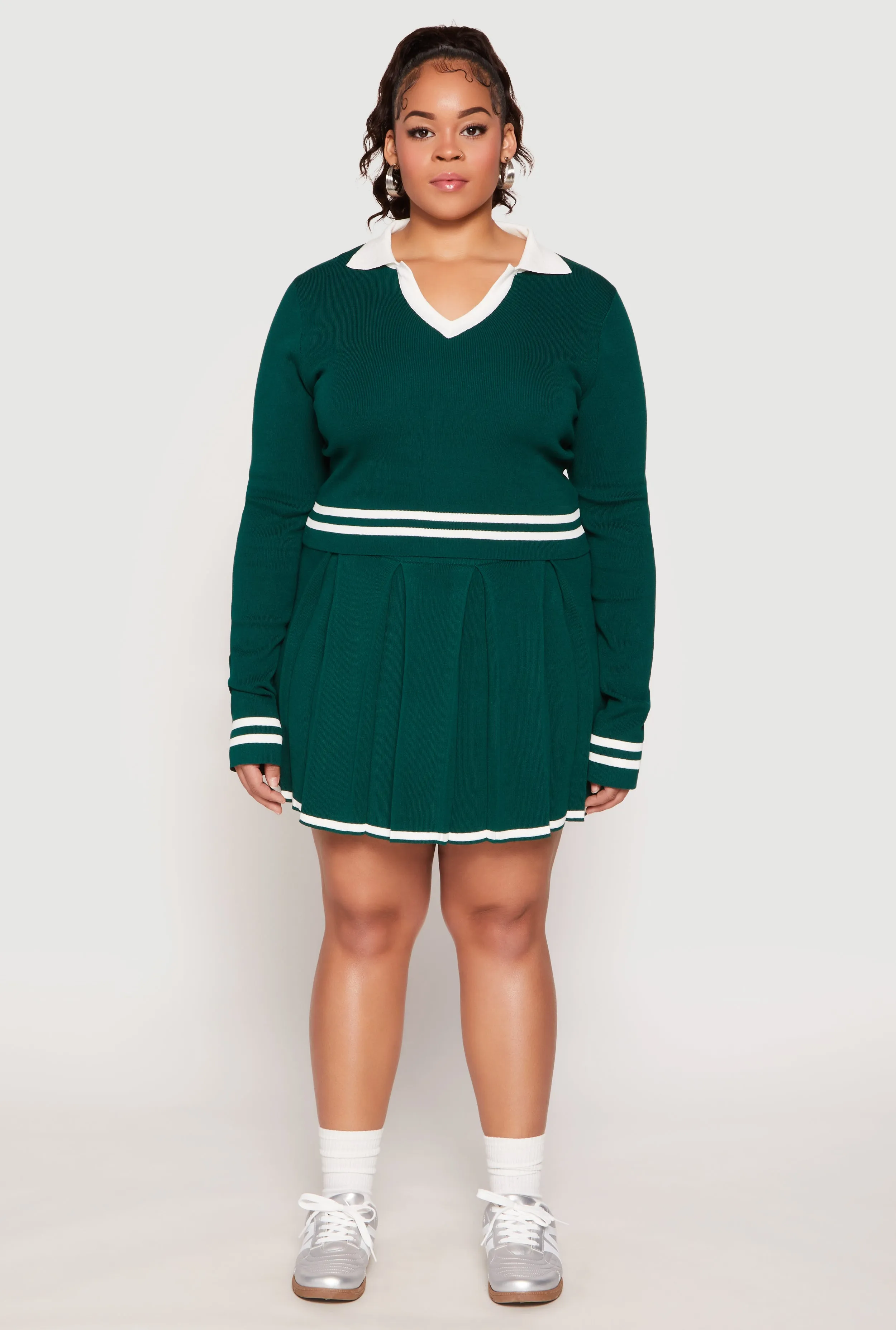 Plus Size Daisy Contrast Trim Pleated Tennis Skirt sold by Rainbow