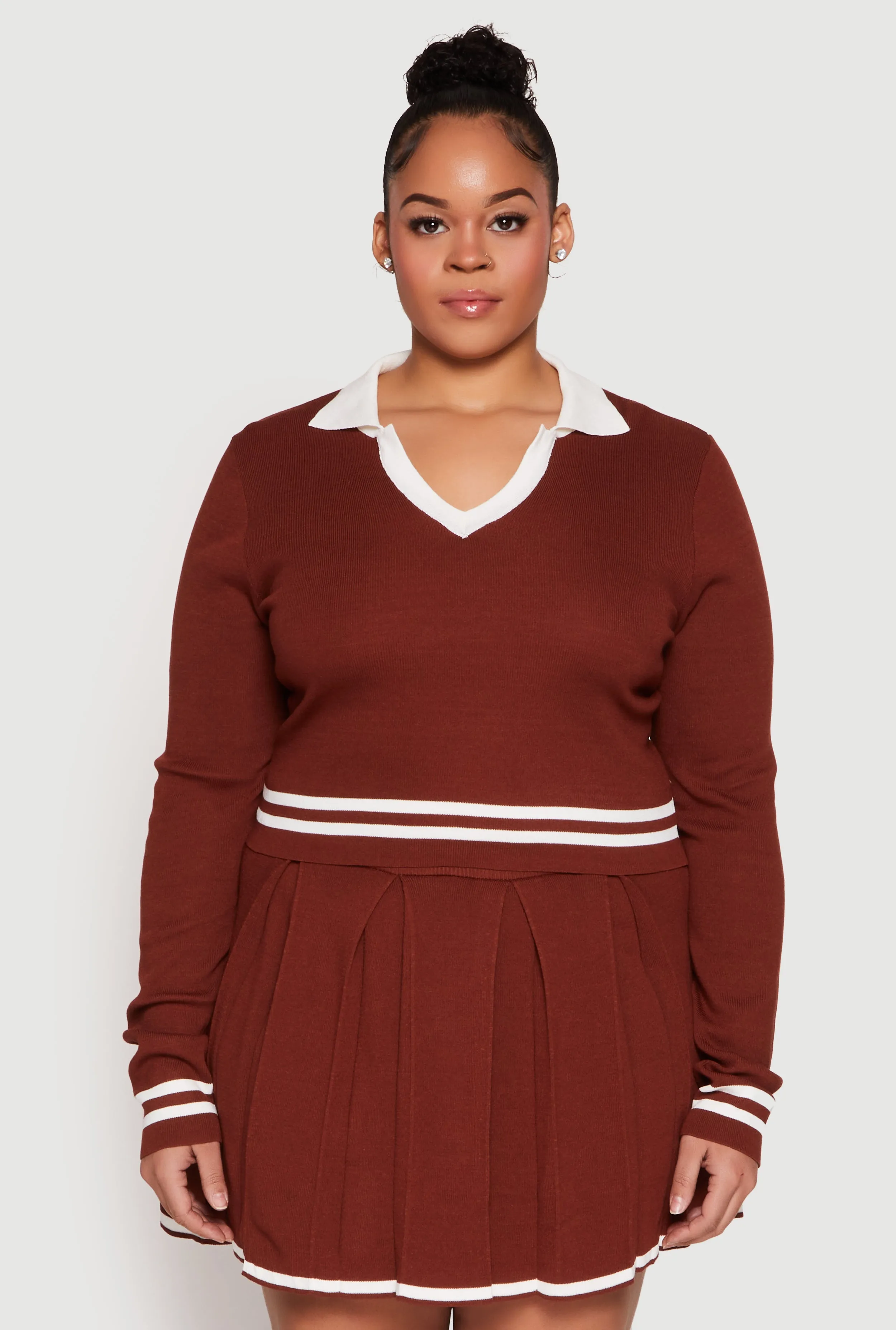 Plus Size Daisy Varsity Stripe Detail Cropped Sweater sold by Rainbow