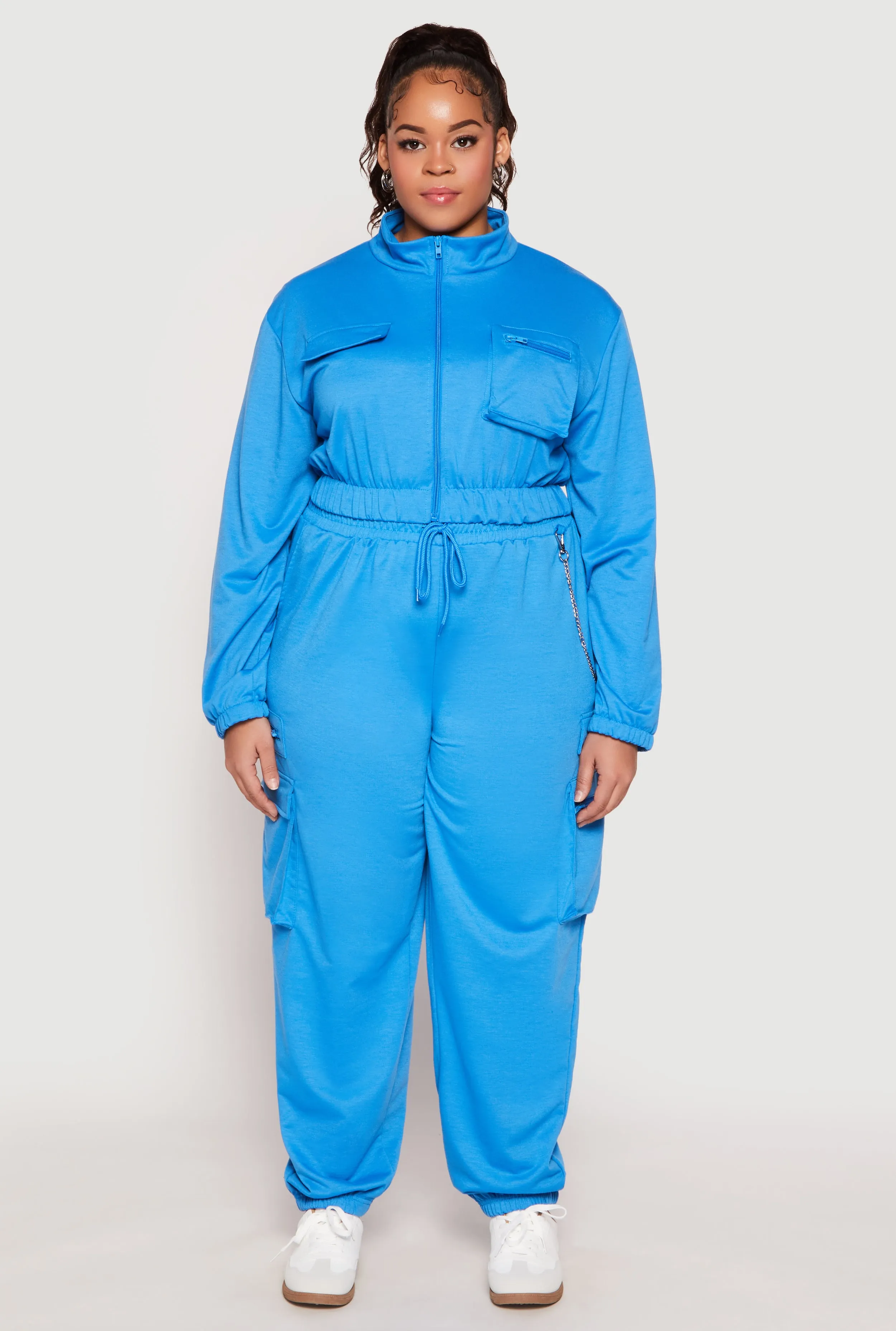 Plus Size French Terry Chain Detail Cargo Joggers sold by Rainbow