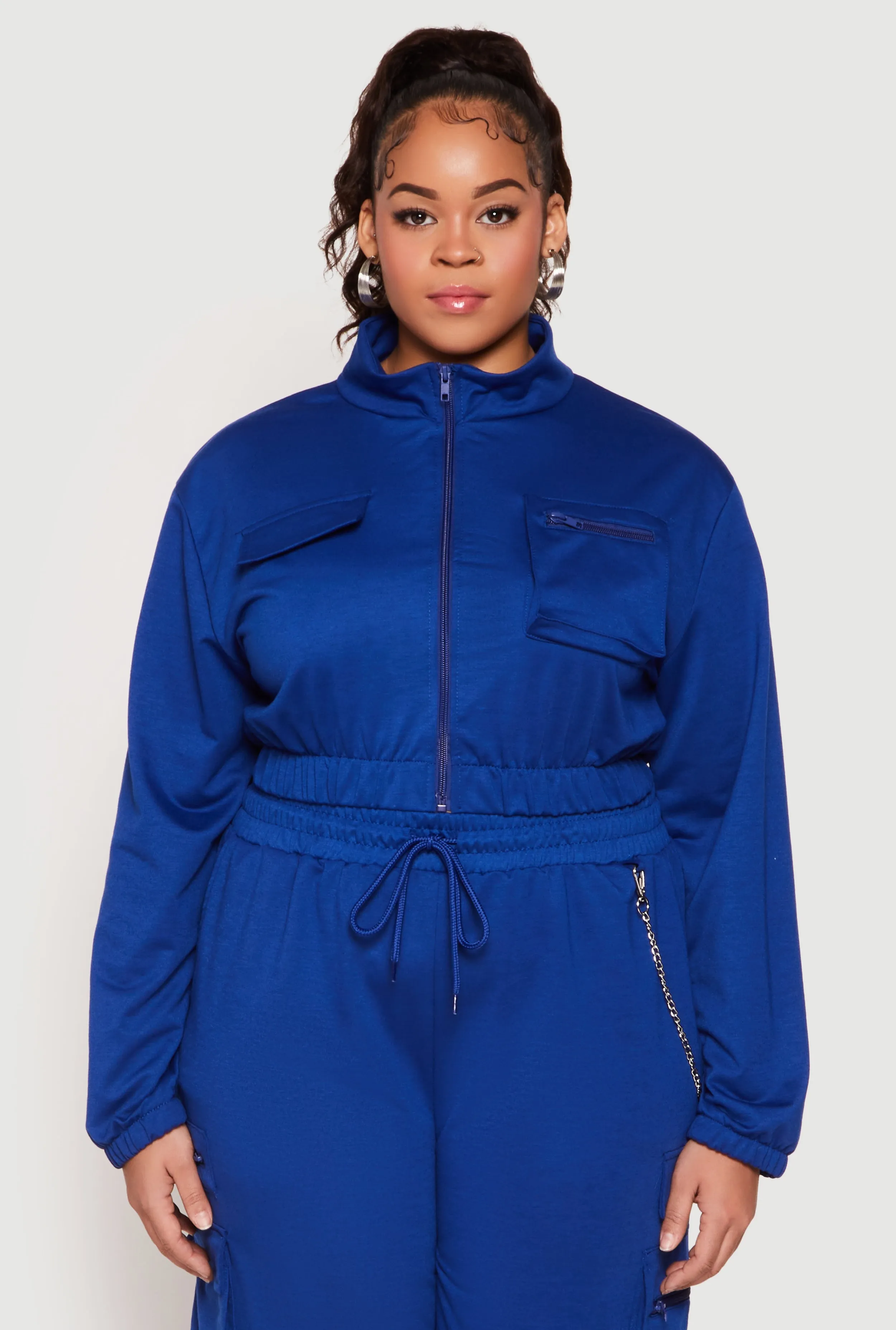 Plus Size Zip Front Cropped Sweatshirt sold by Rainbow