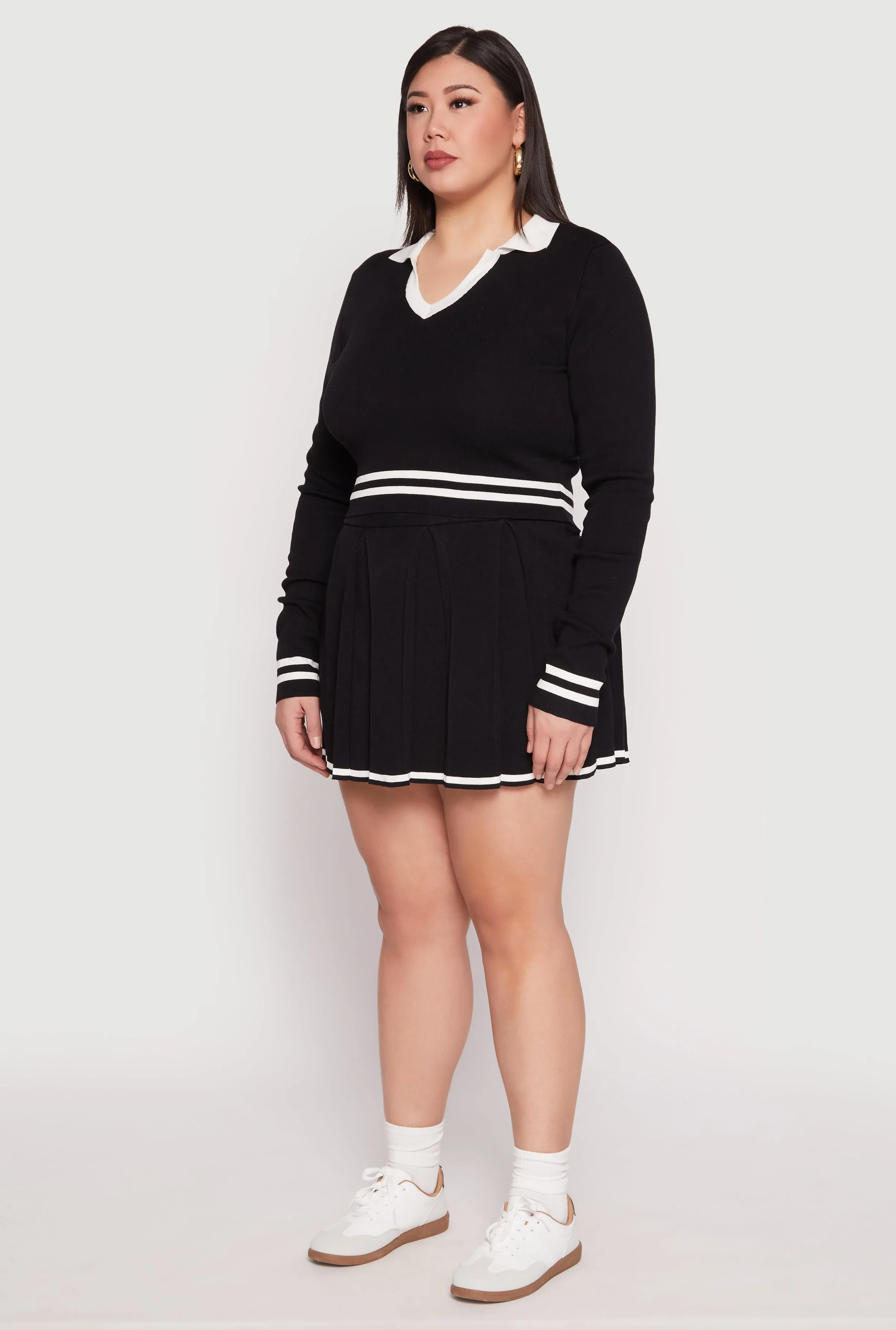 Plus Size Daisy Varsity Stripe Detail Cropped Sweater sold by Rainbow product image thumbnail 3