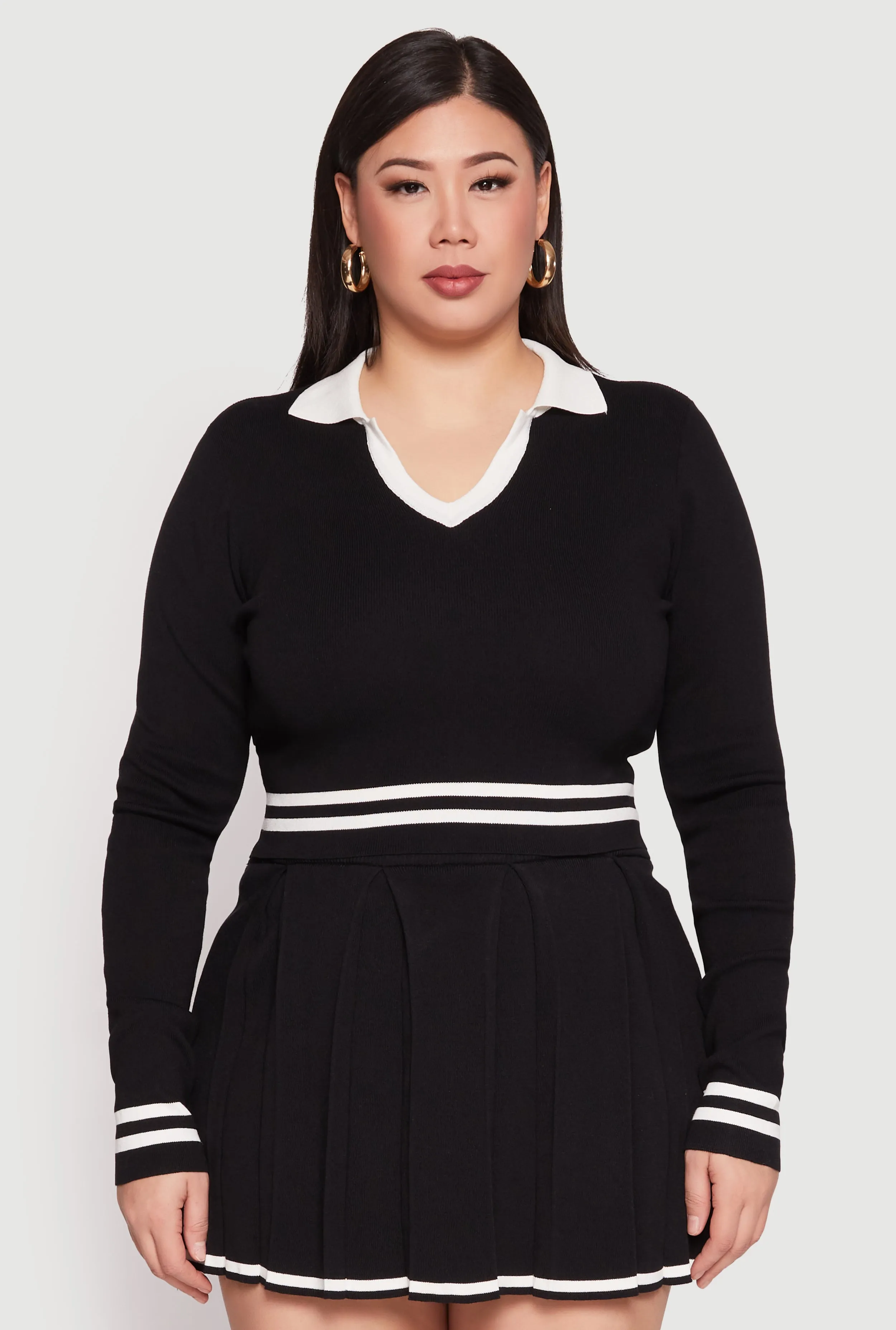 Plus Size Daisy Varsity Stripe Detail Cropped Sweater sold by Rainbow